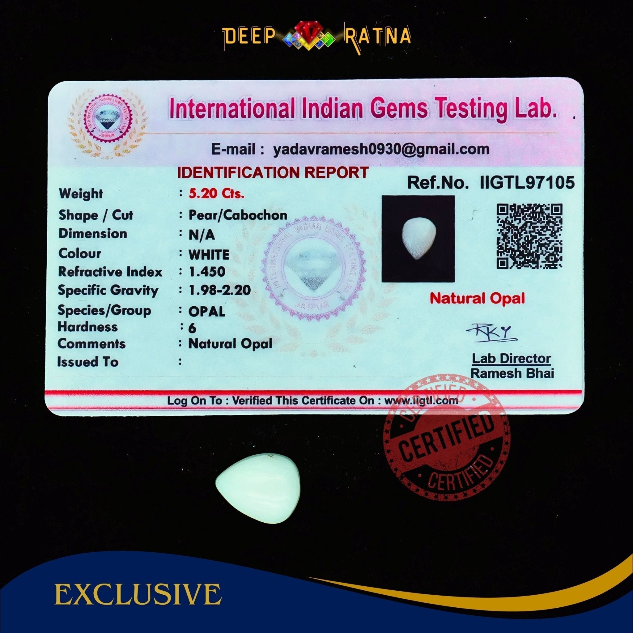 Opal 5.20 Carat Australian (Subtle Opal) - Deep Ratna
