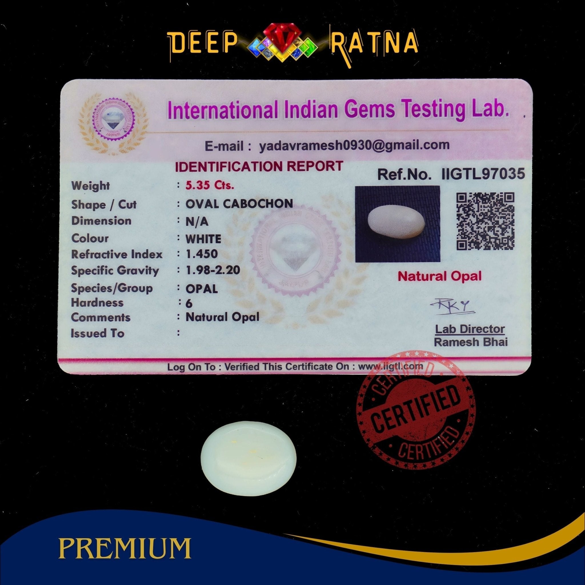 Opal 5.35 Carat Australian (Without Fire) - Deep Ratna