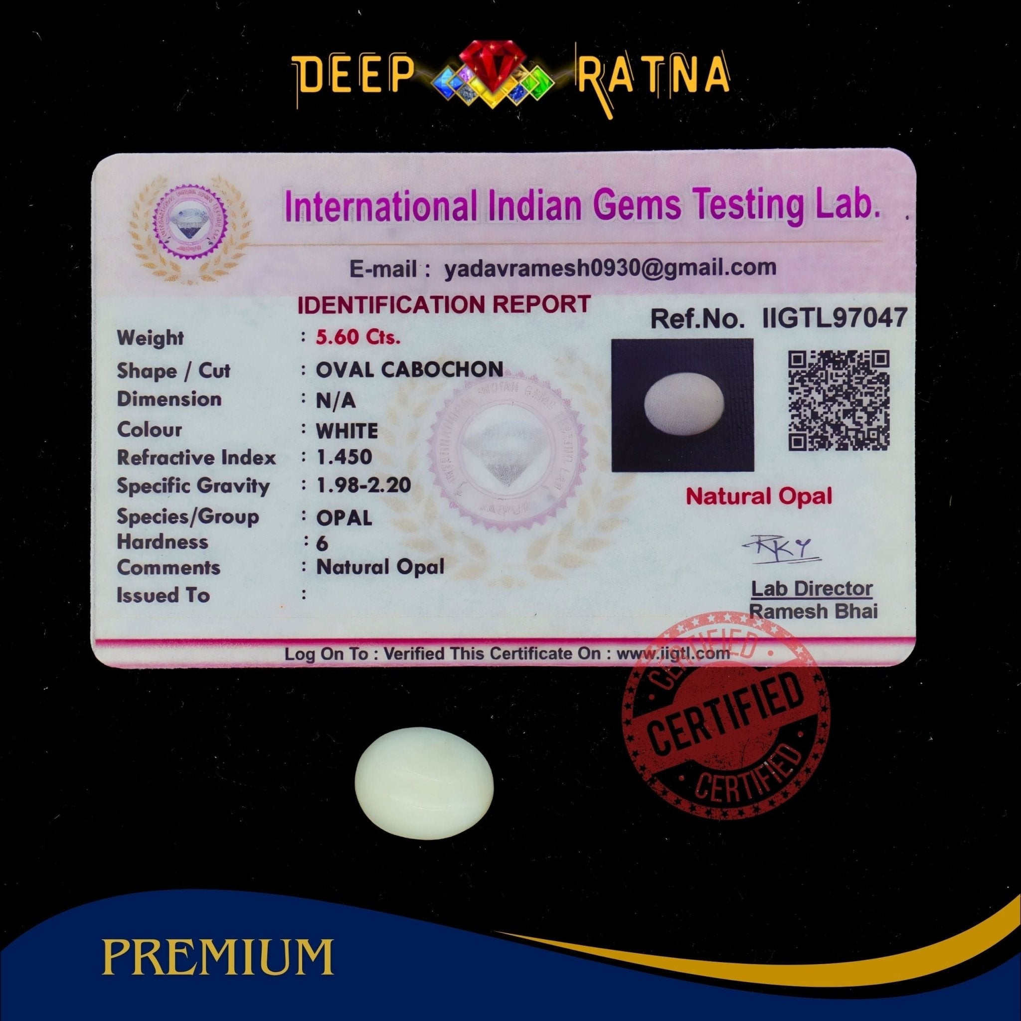 Opal 5.60 Carat Australian (Without Fire) - Deep Ratna