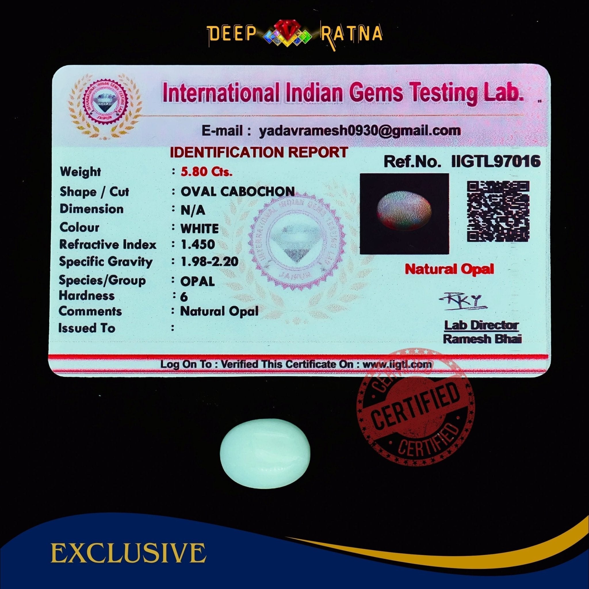 Opal 5.80 Carat Australian (Subtle Opal) - Deep Ratna