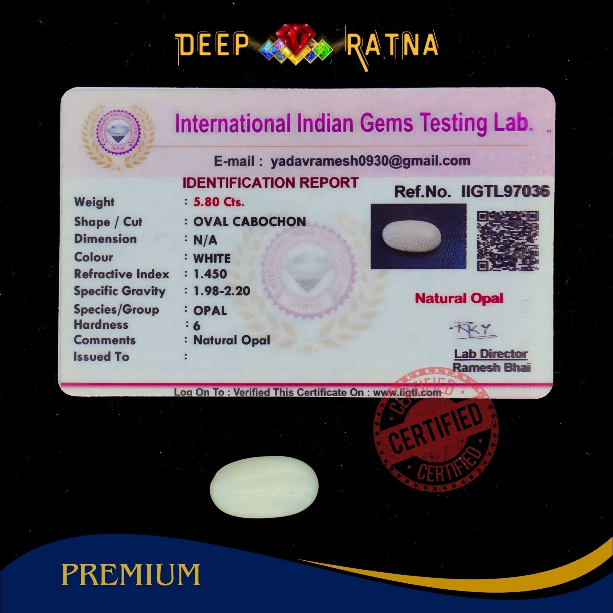 Opal 5.80 Carat Australian (Without Fire) - Deep Ratna