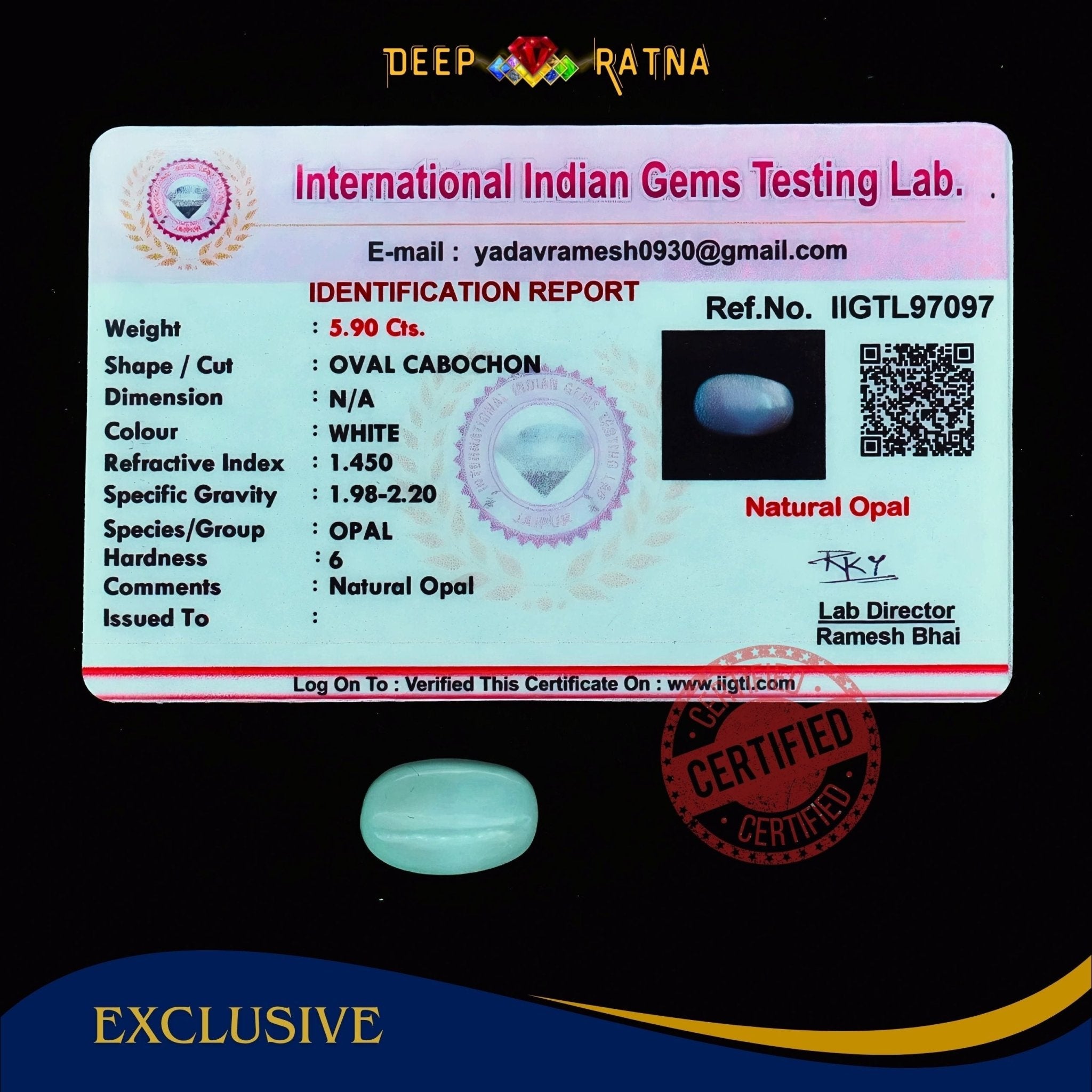 Opal 5.90 Carat Australian (Subtle Opal) - Deep Ratna