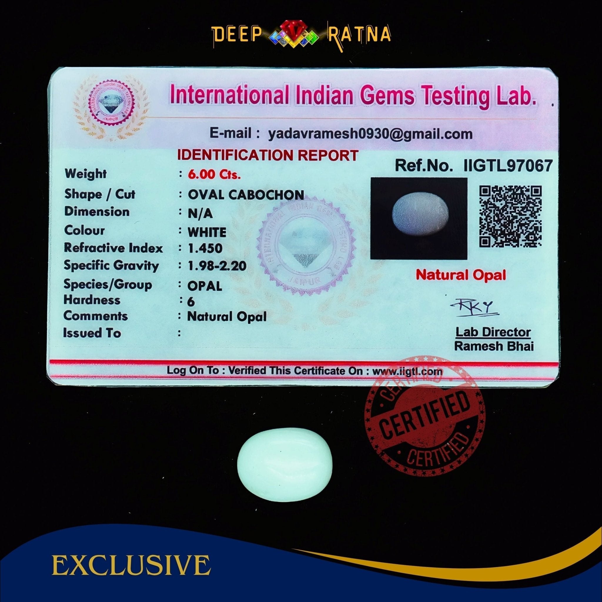 Opal 6 Carat Australian (Subtle Opal) - Deep Ratna