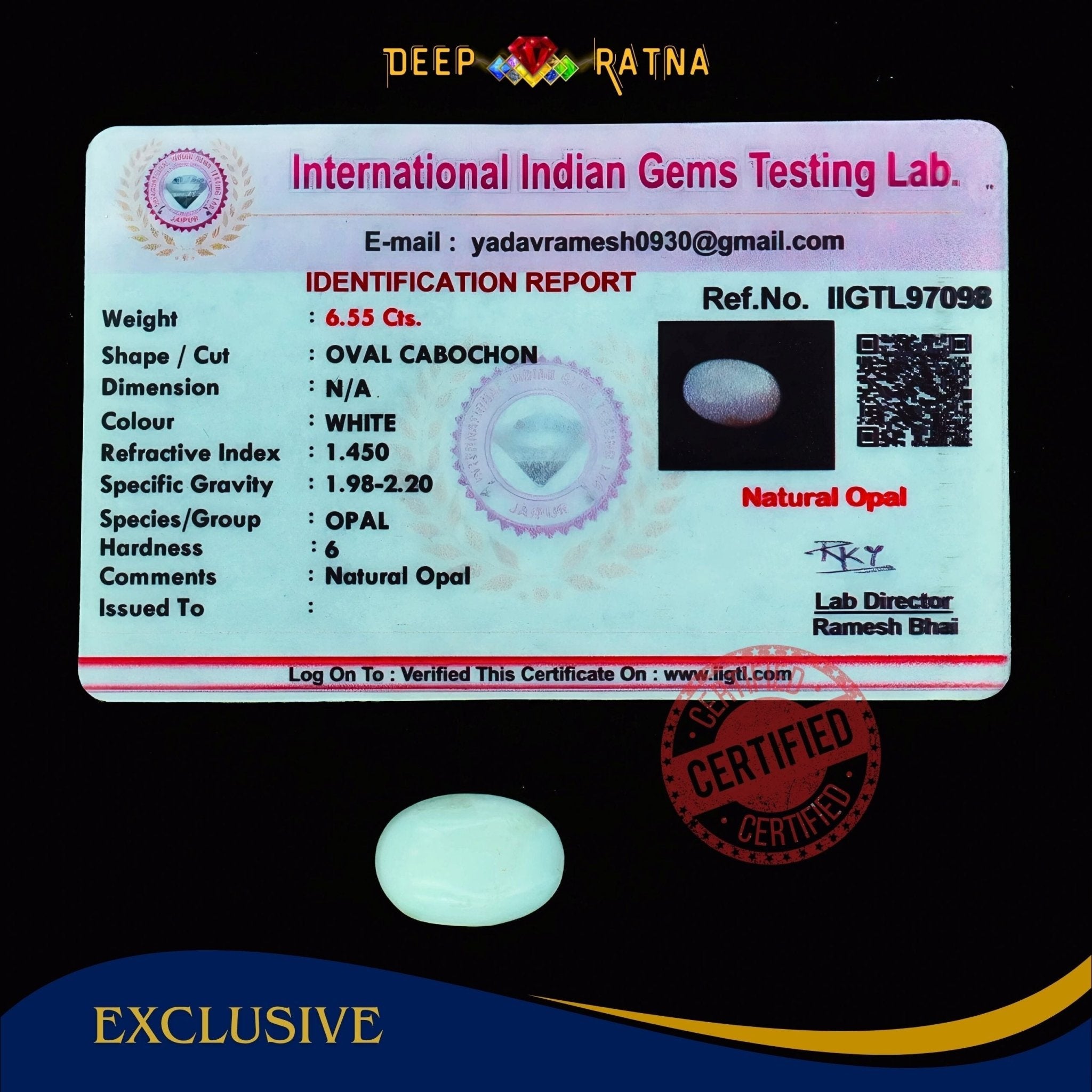 Opal 6.55 Carat Australian (Subtle Opal) - Deep Ratna