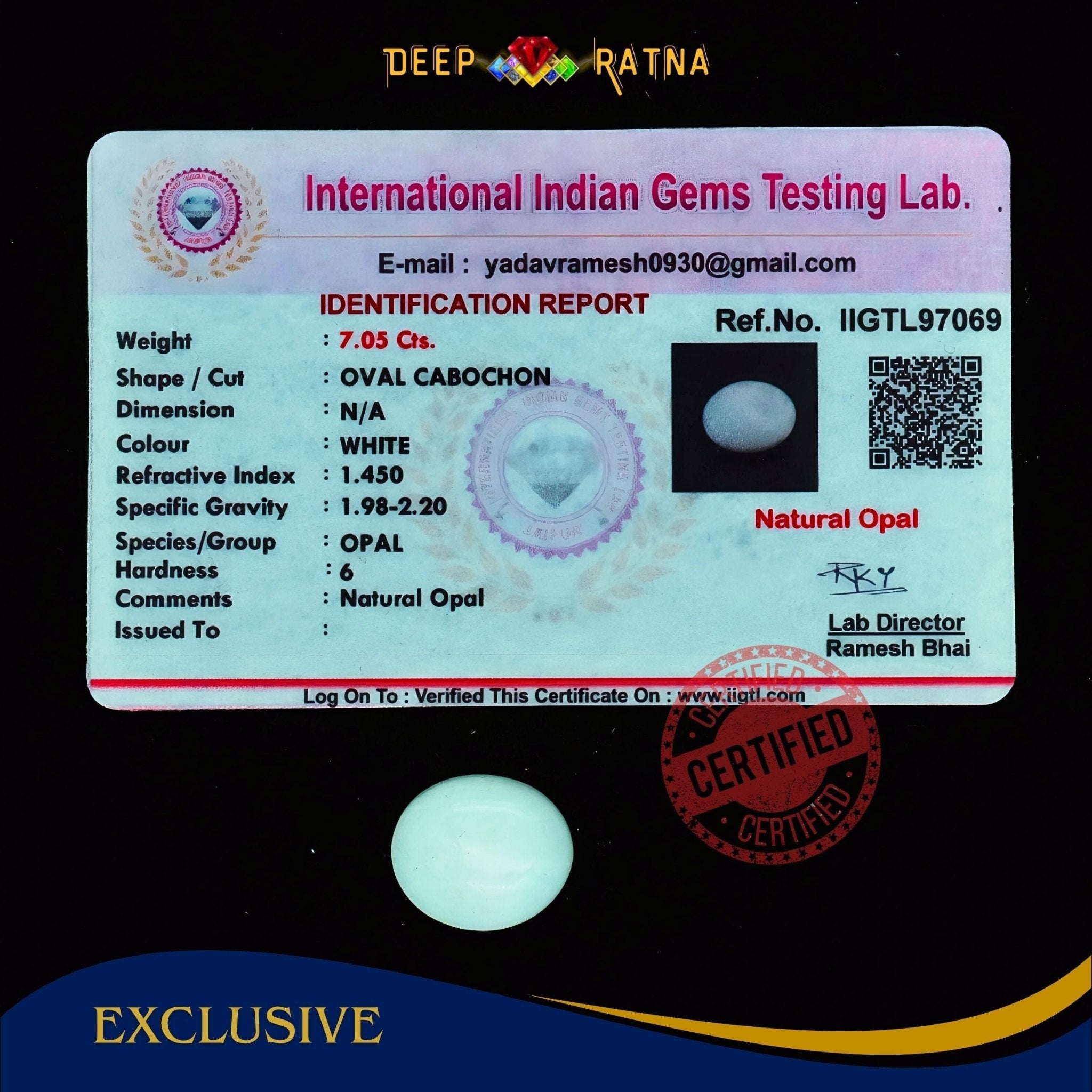Opal 7.05 Carat Australian (Subtle Opal) - Deep Ratna