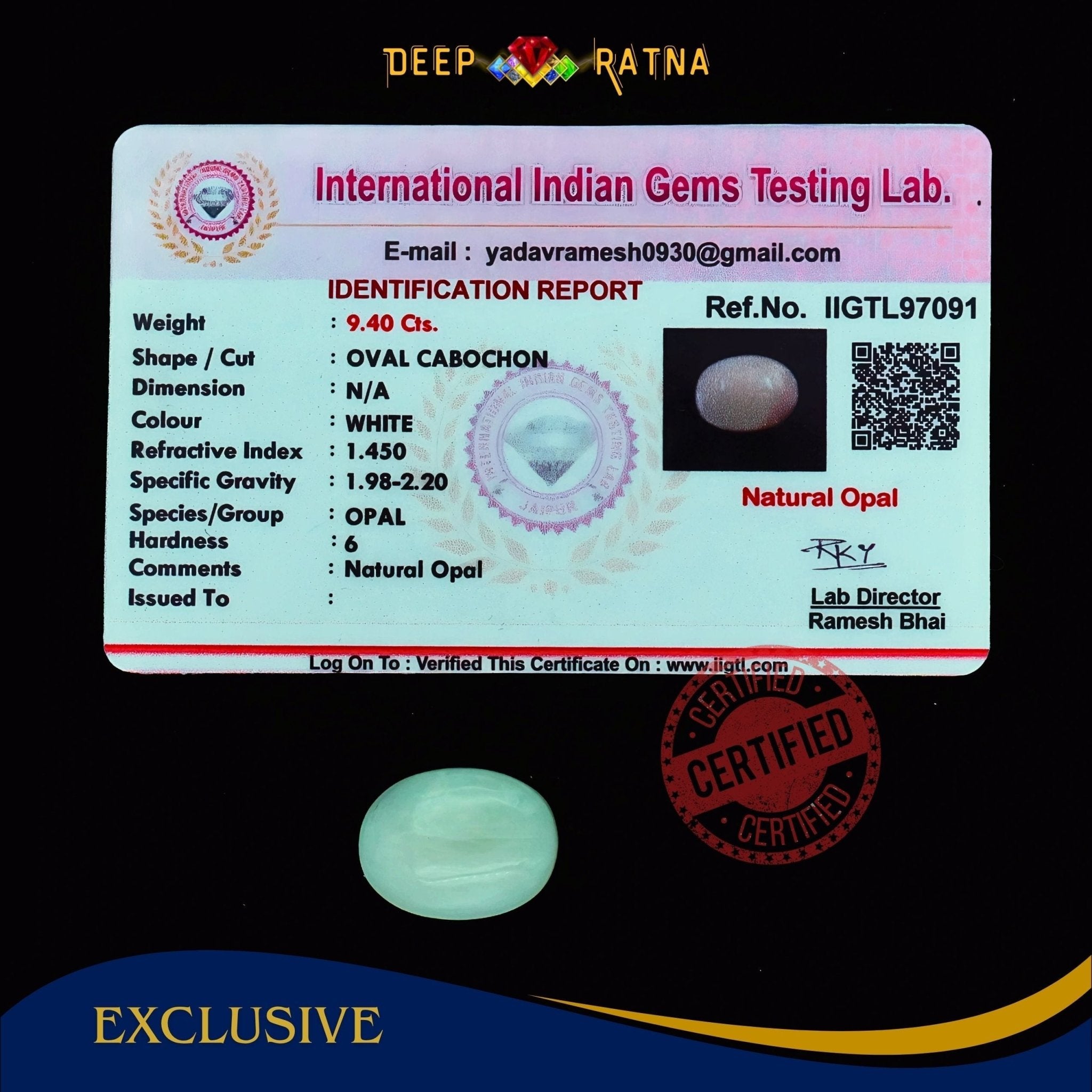 Opal 9.40 Carat Australian (Subtle Opal) - Deep Ratna