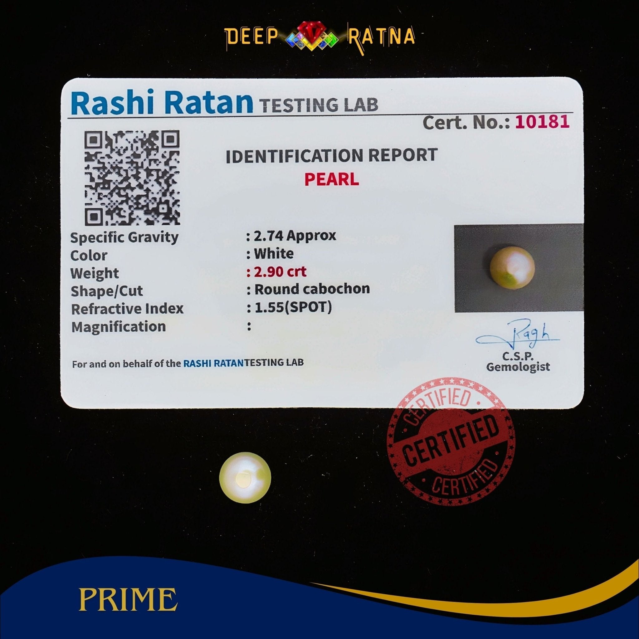 Pearl 2.90 Carat (Fresh water) - Deep Ratna