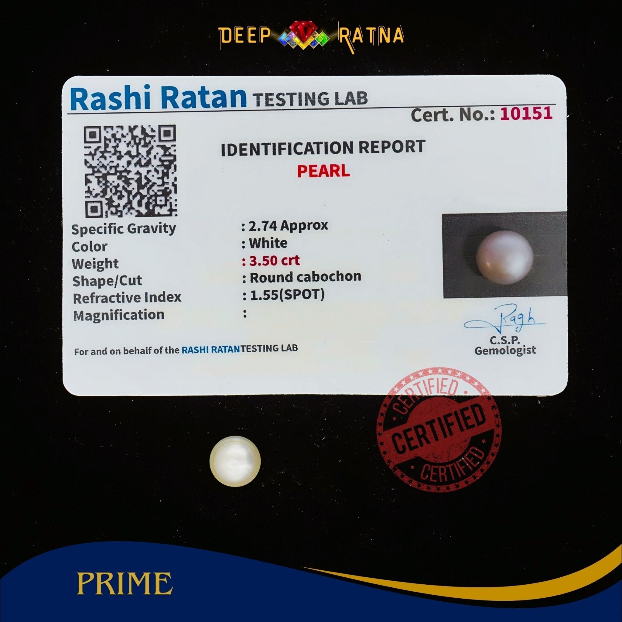 Pearl 3.50 Carat (Fresh water) - Deep Ratna