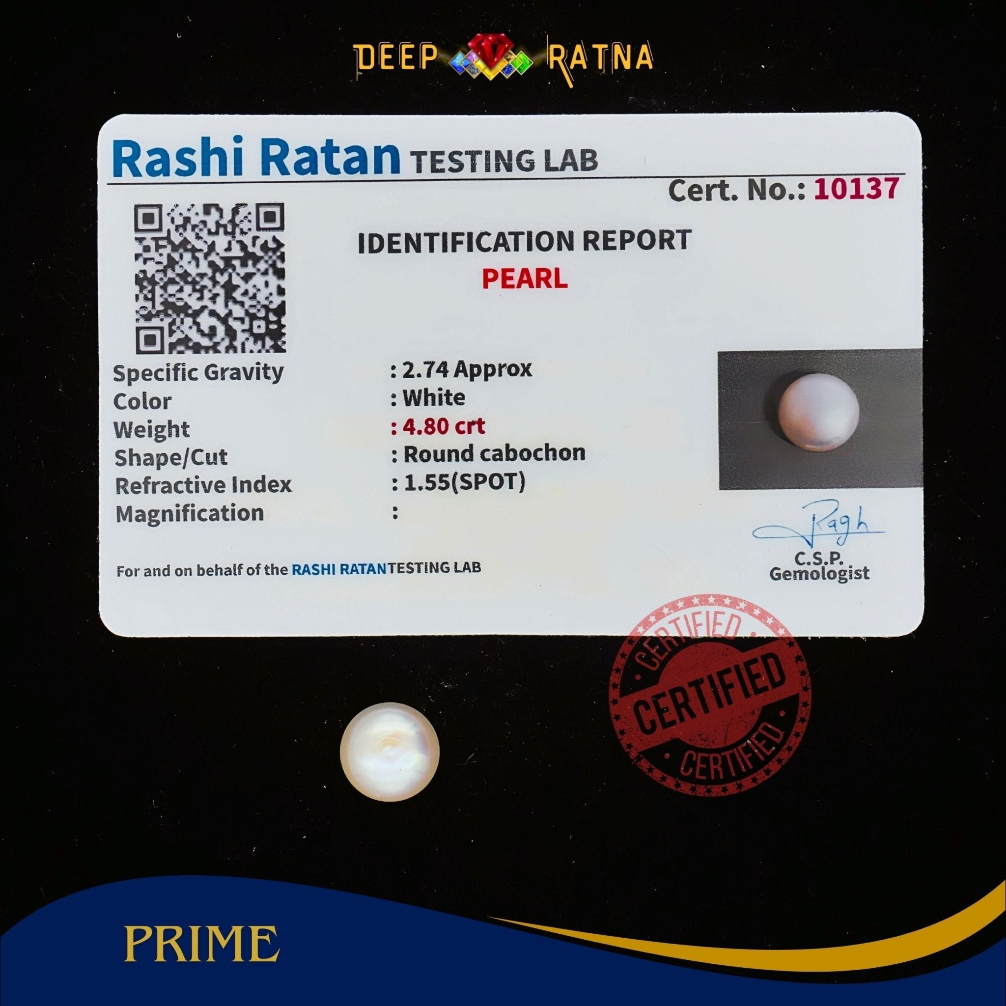 Pearl 4.80 Carat (Fresh water) - Deep Ratna