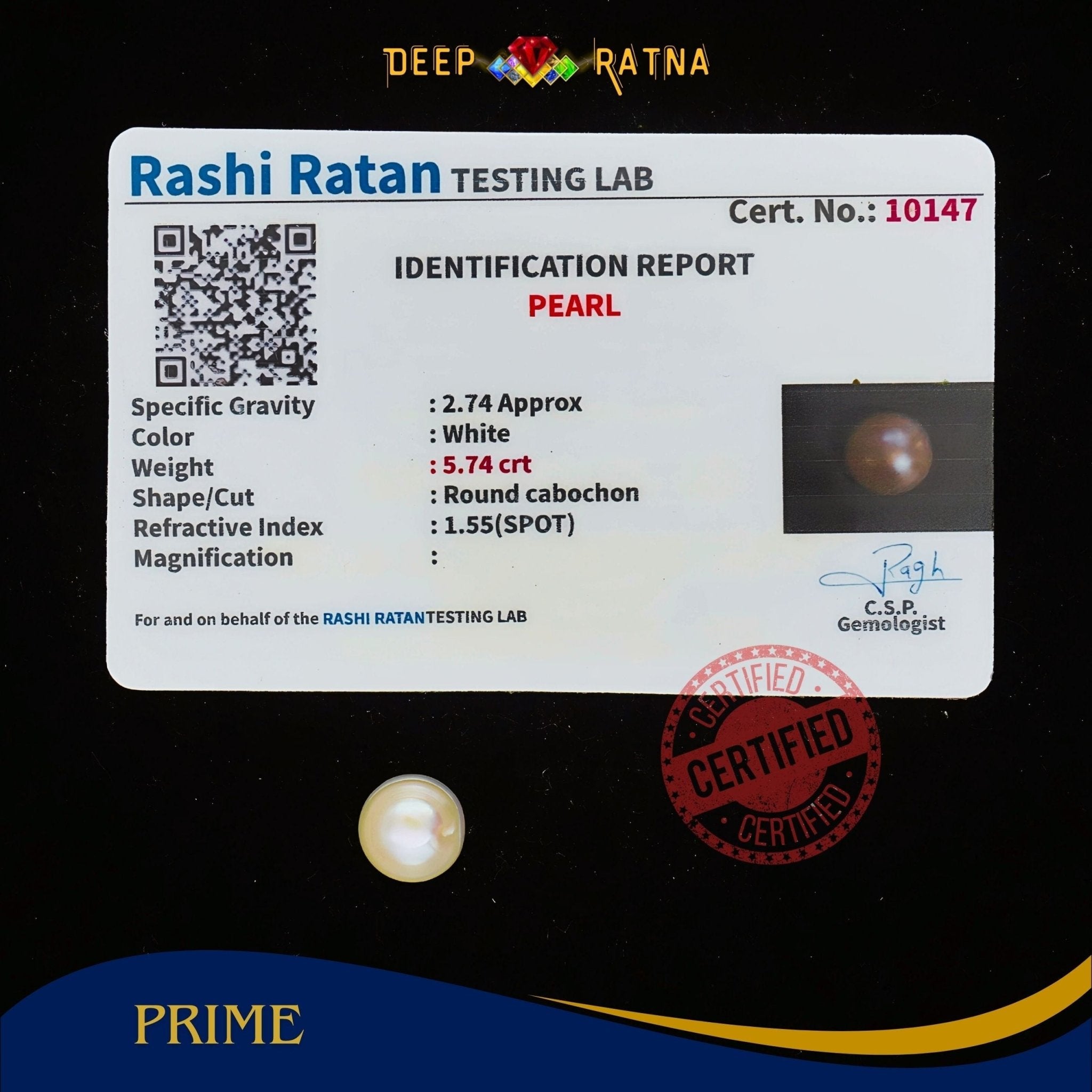 Pearl 5.74 Carat (Fresh water) - Deep Ratna