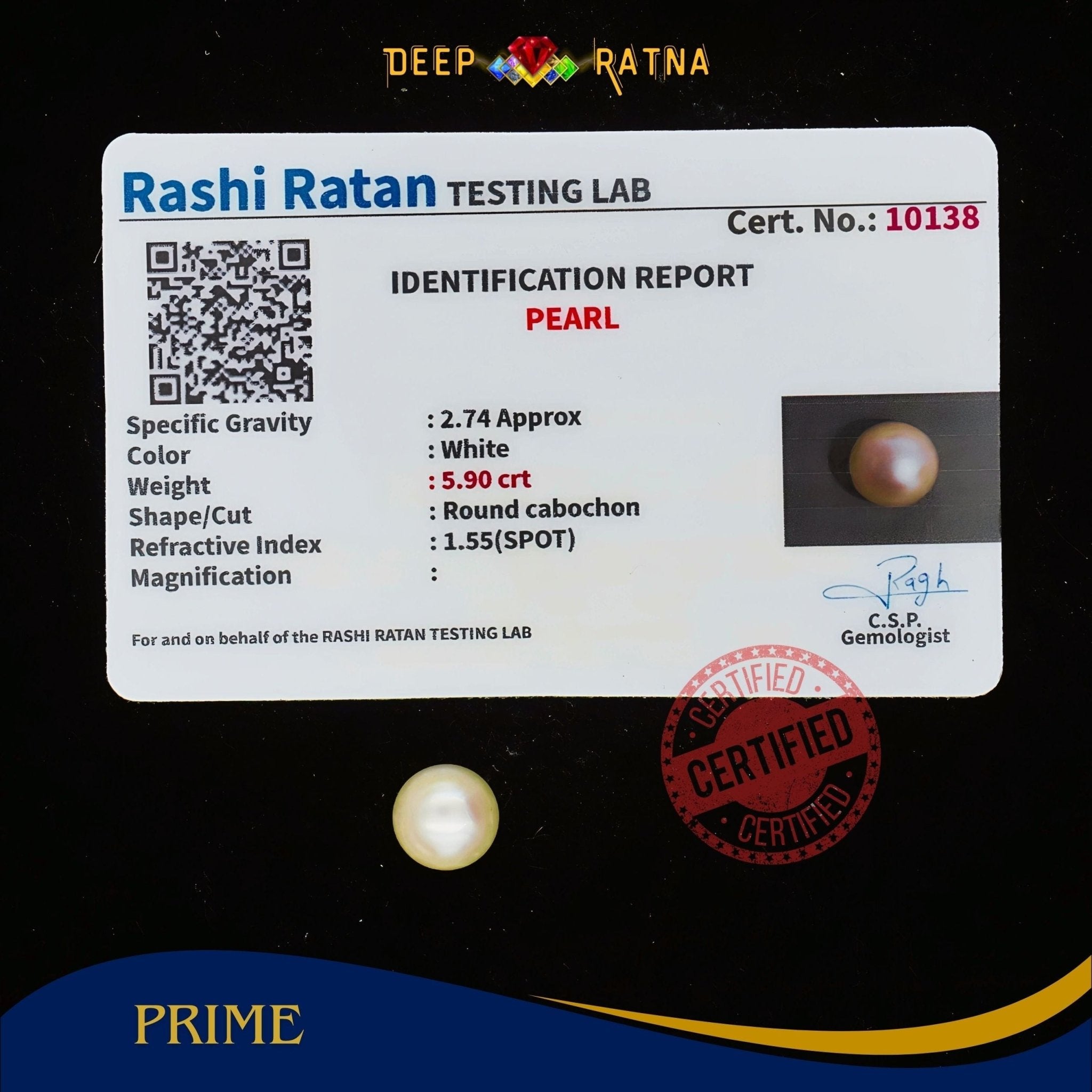 Pearl 5.90 Carat (Fresh water) - Deep Ratna