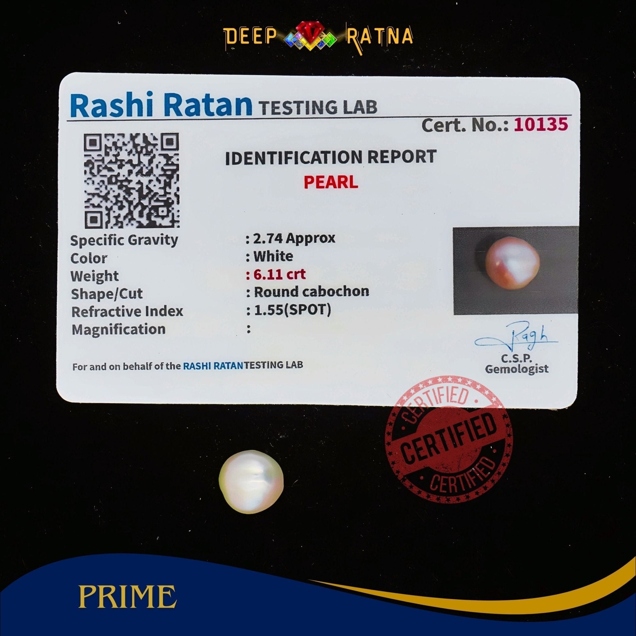 Pearl 6.11 Carat (Fresh water) - Deep Ratna