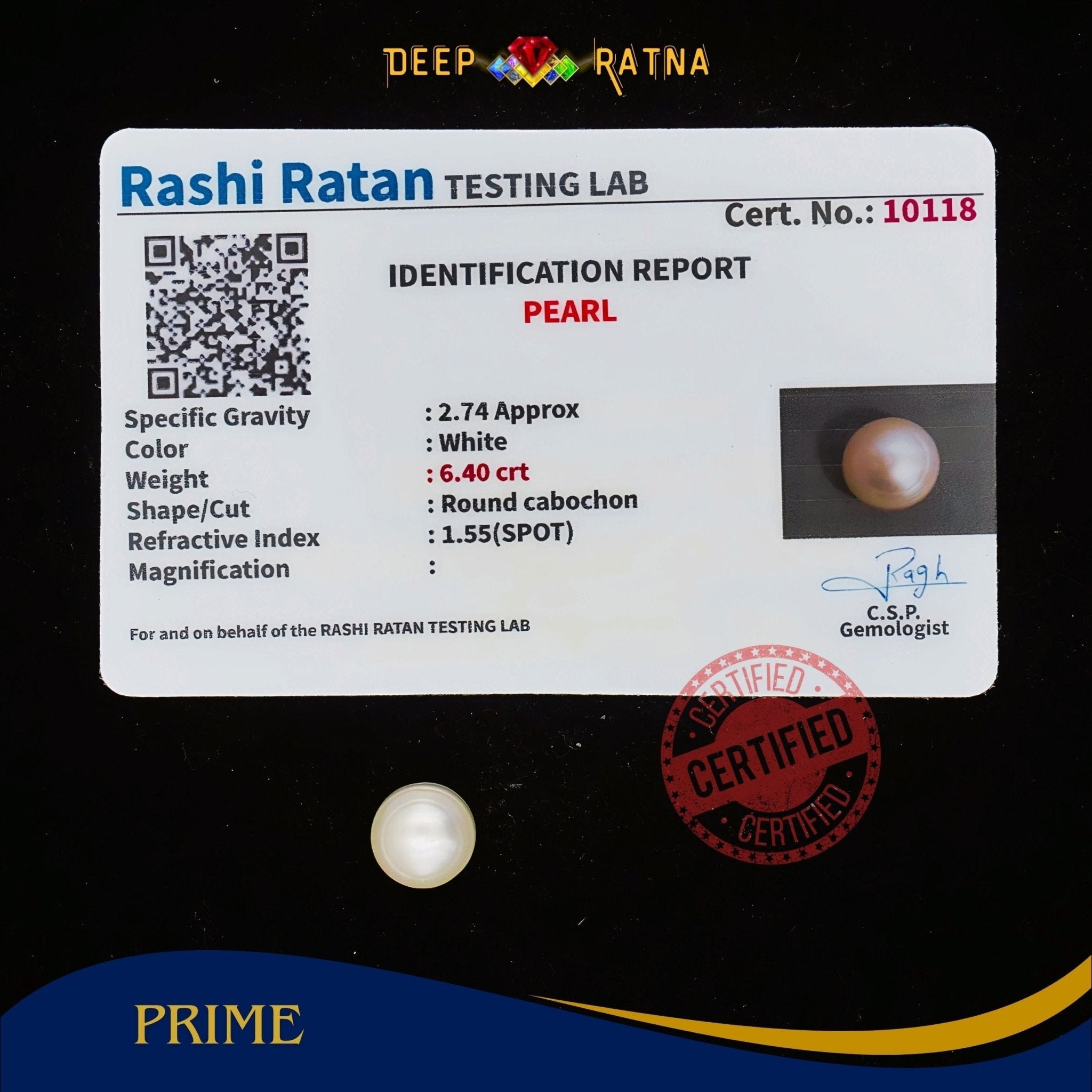 Pearl 6.40 Carat (Fresh water) - Deep Ratna