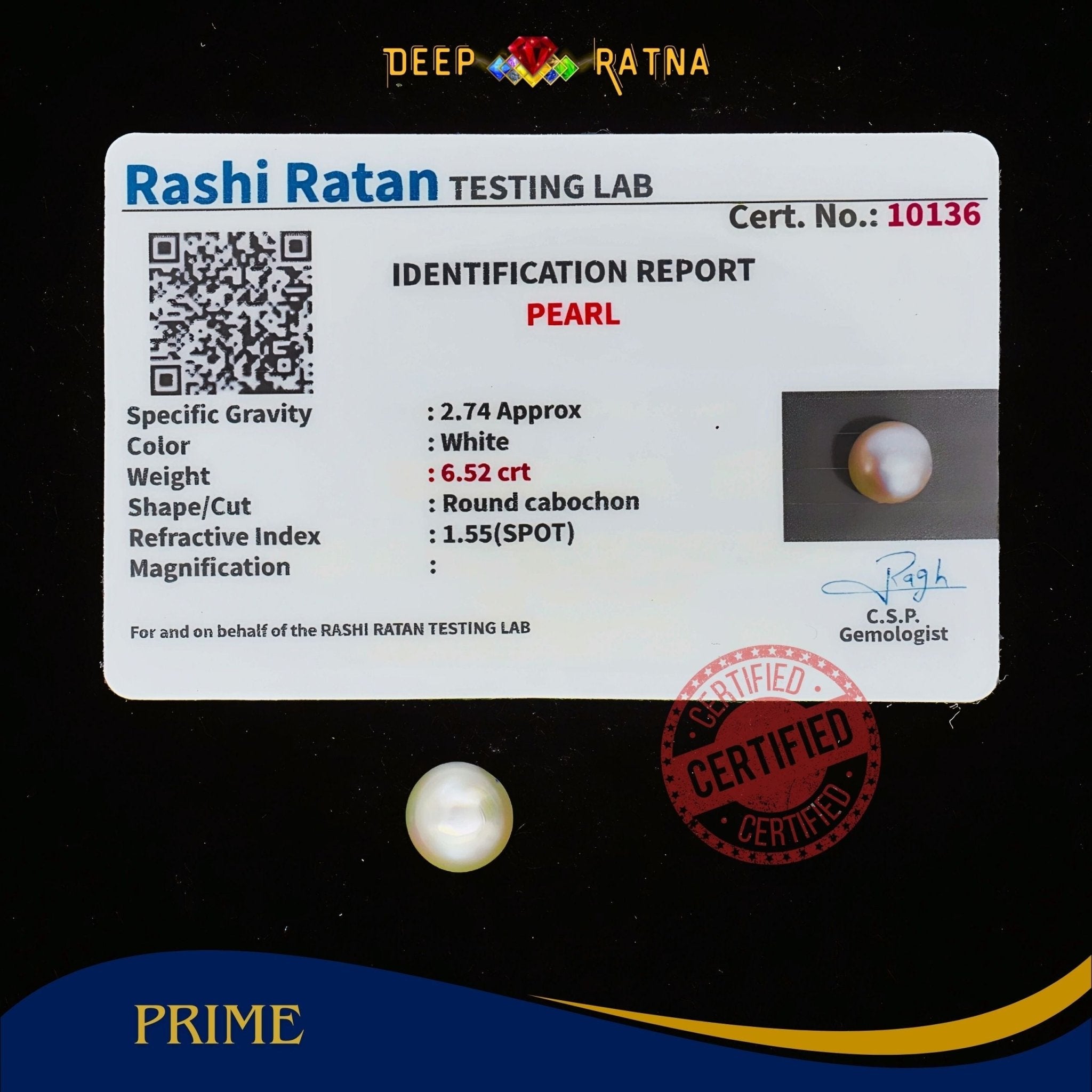 Pearl 6.52 Carat (Fresh water) - Deep Ratna