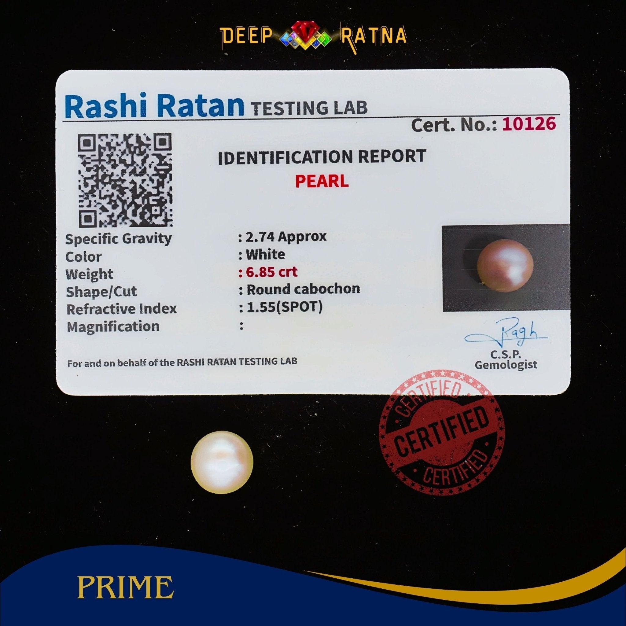 Pearl 6.85 Carat (Fresh water) - Deep Ratna