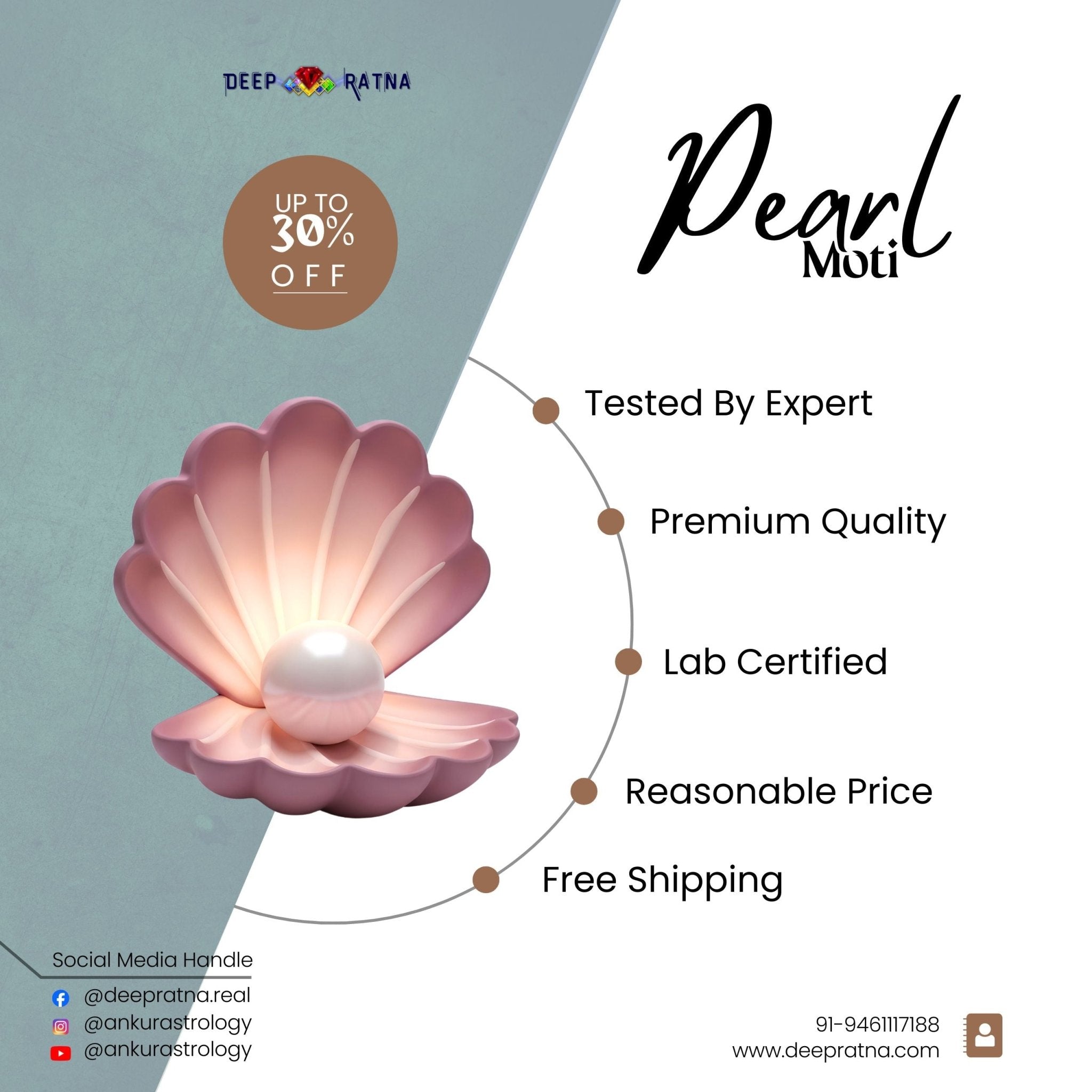Pearl 9.23 Carat (Fresh water) - Deep Ratna