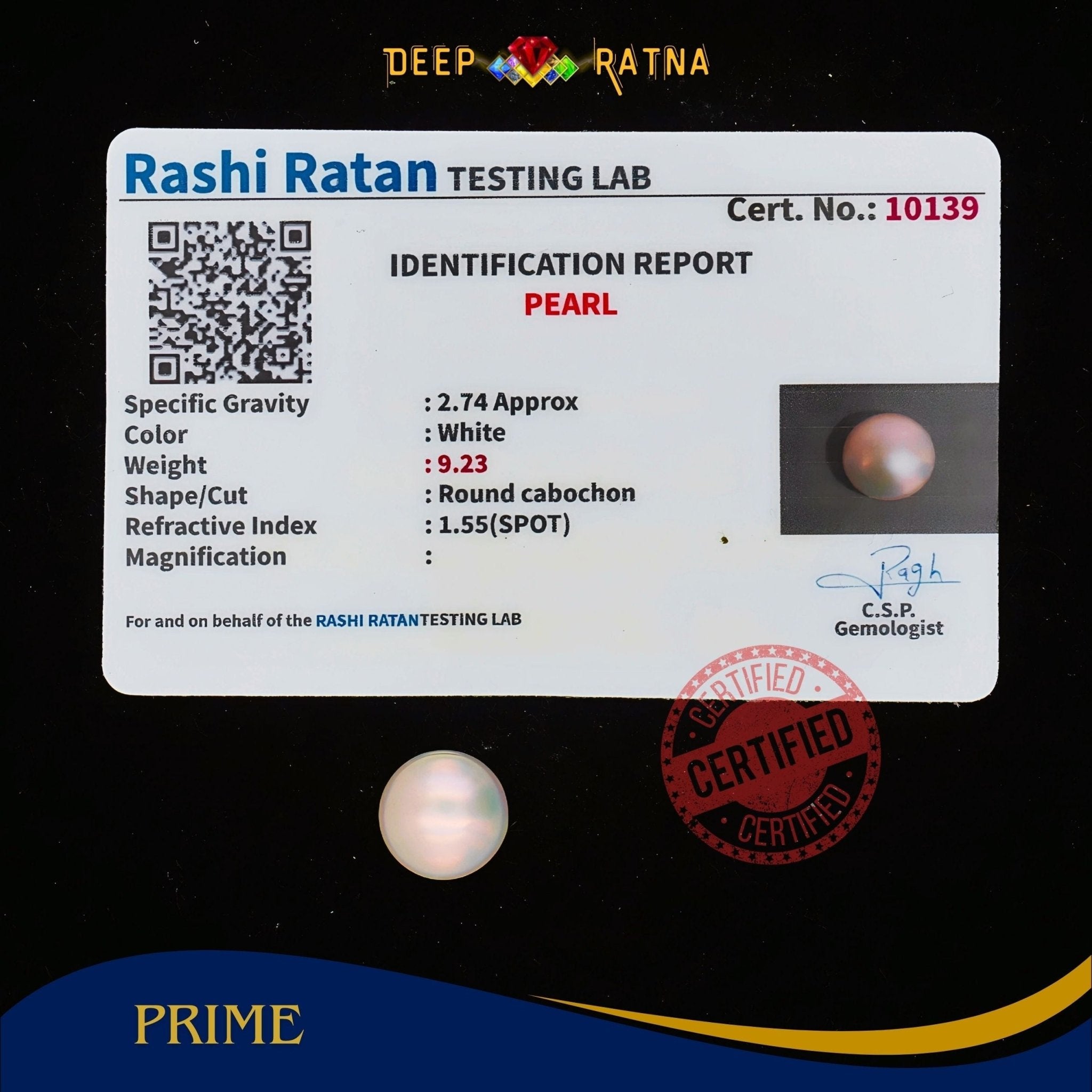Pearl 9.23 Carat (Fresh water) - Deep Ratna