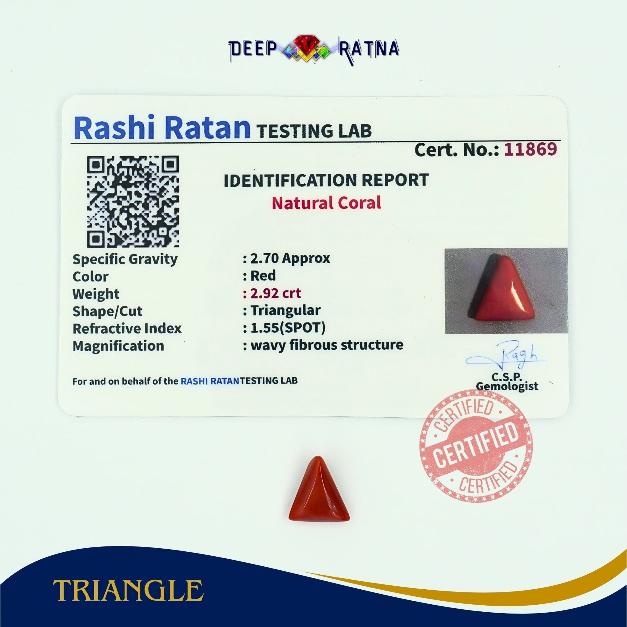 Red Coral 2.92 Carat (Italian) - Deep Ratna