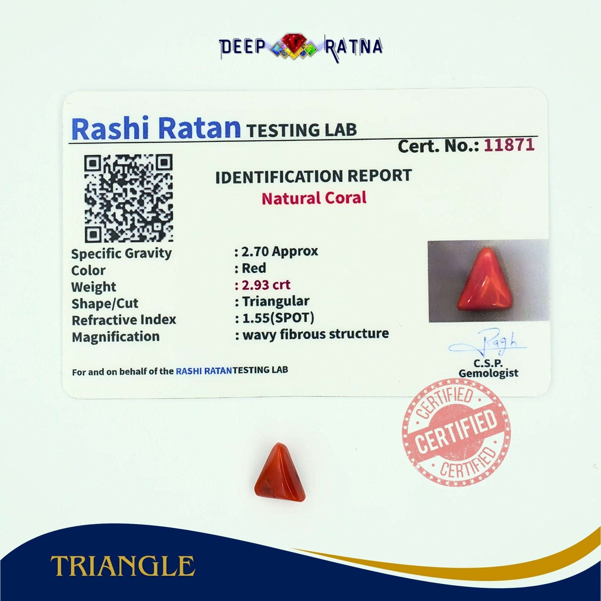Red Coral 2.93 Carat (Italian) - Deep Ratna