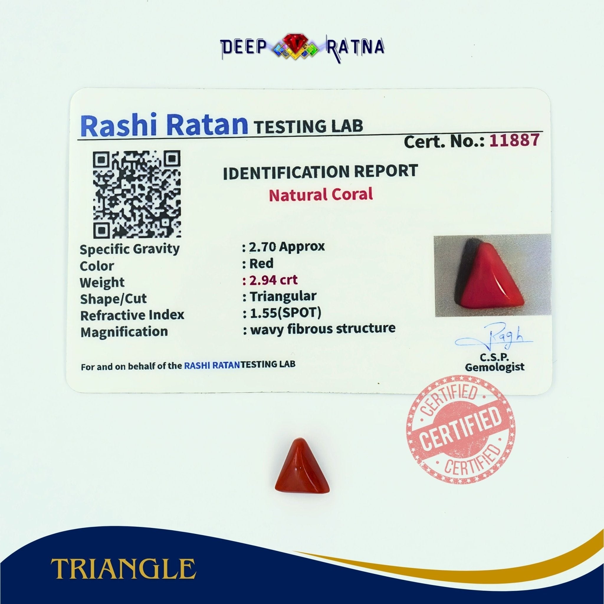Red Coral 2.94 Carat (Italian) - Deep Ratna