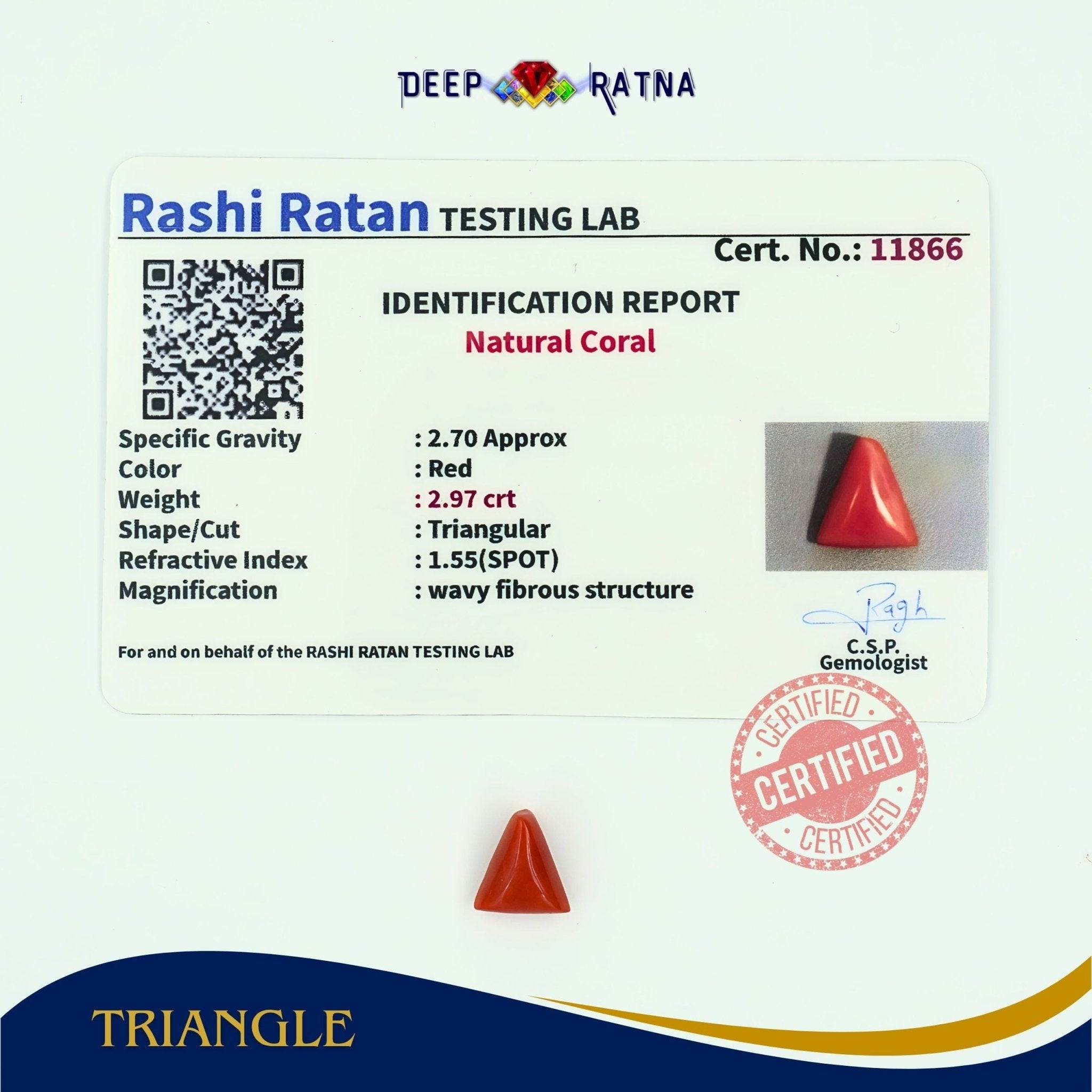 Red Coral 2.97 Carat (Italian) - Deep Ratna