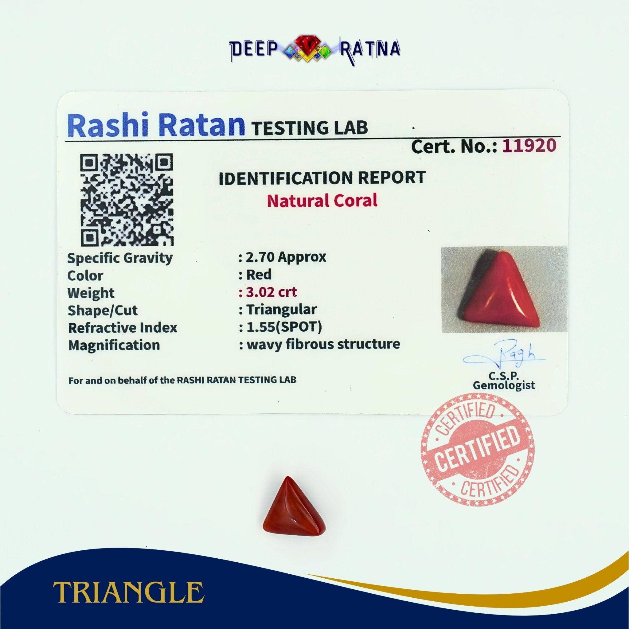 Red Coral 3.02 Carat (Italian) - Deep Ratna