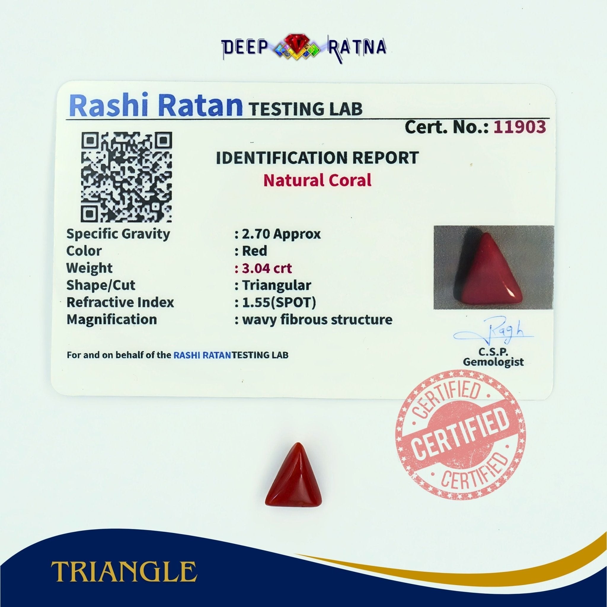 Red Coral 3.04 Carat (Italian) - Deep Ratna