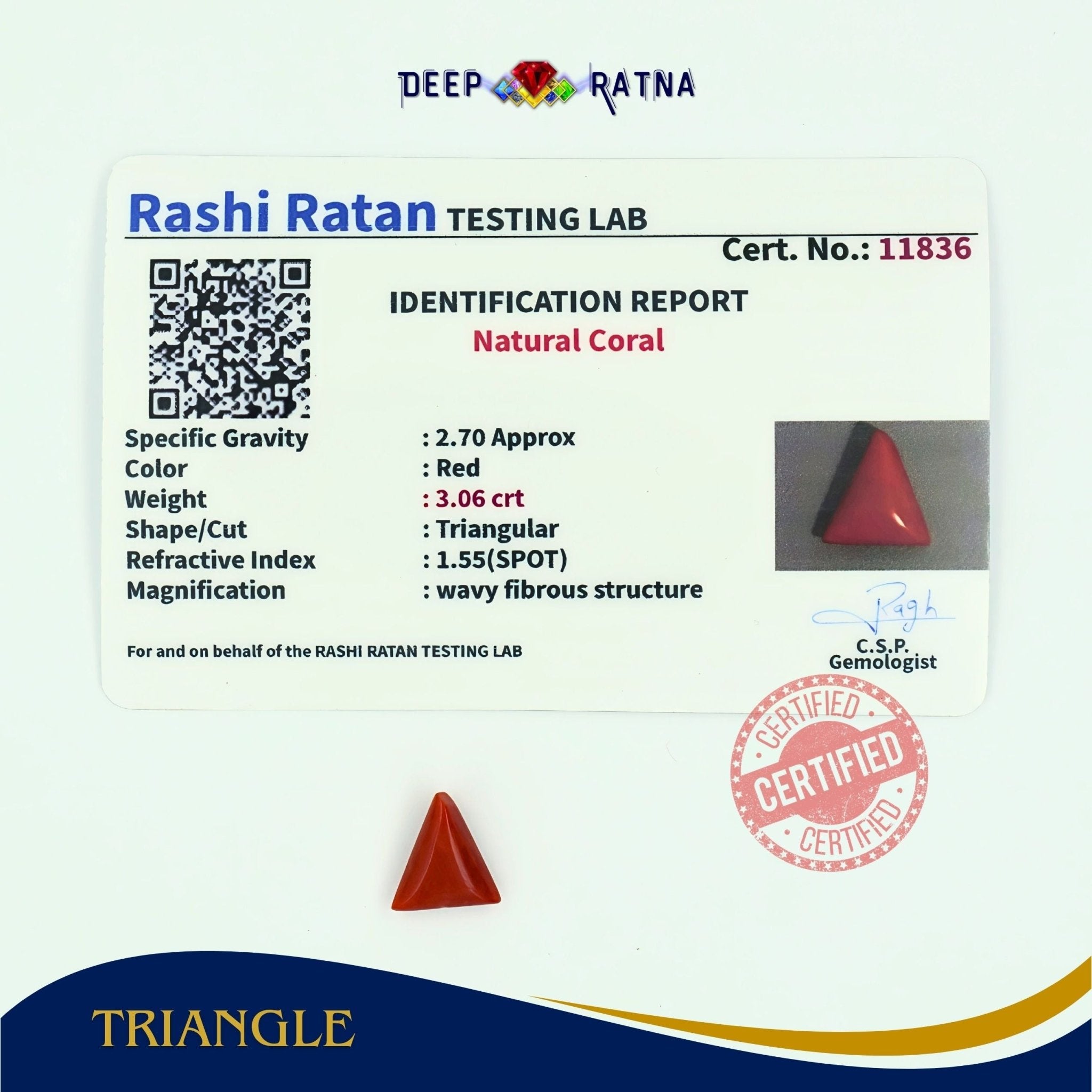 Red Coral 3.06 Carat (Italian) - Deep Ratna