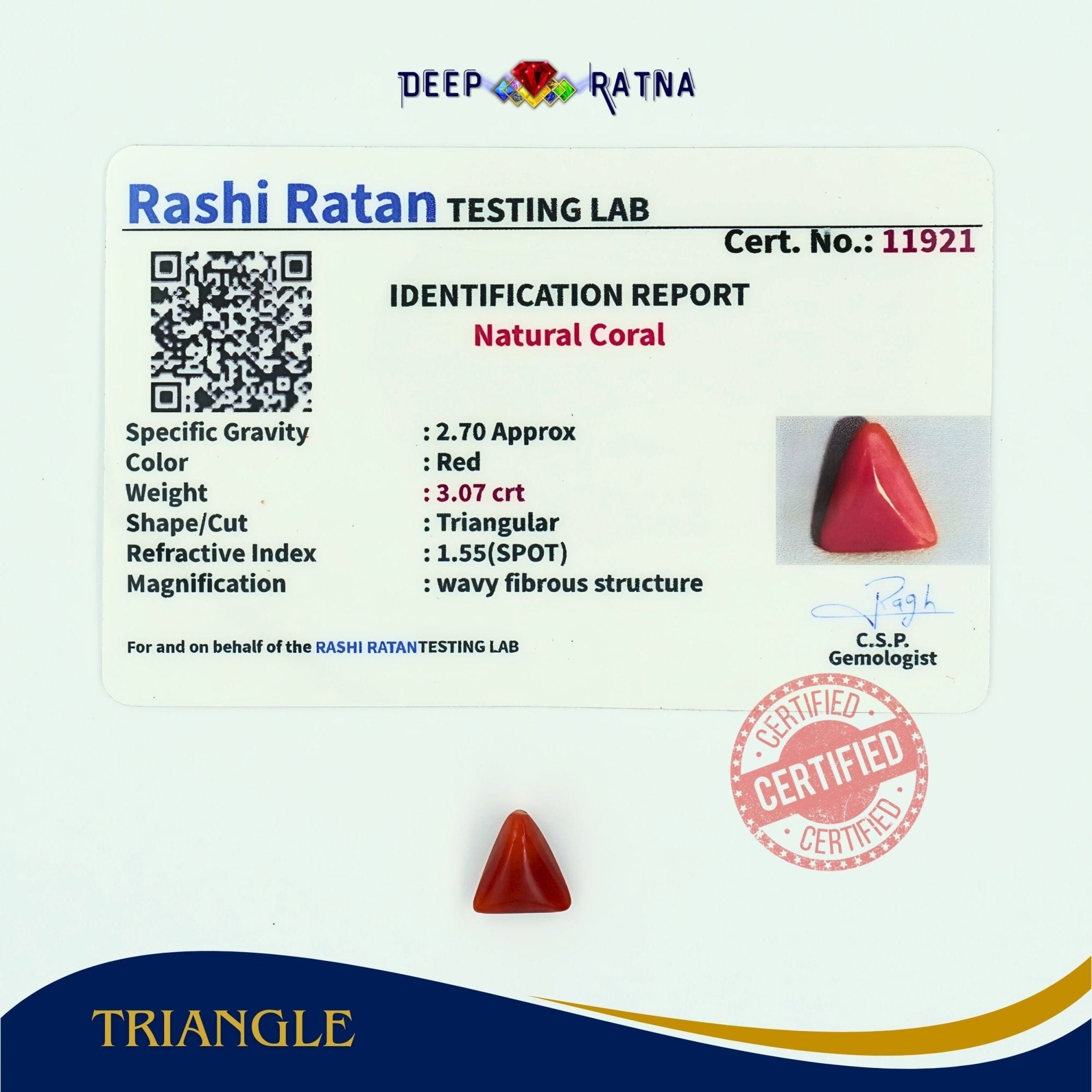 Red Coral 3.07 Carat (Italian) - Deep Ratna