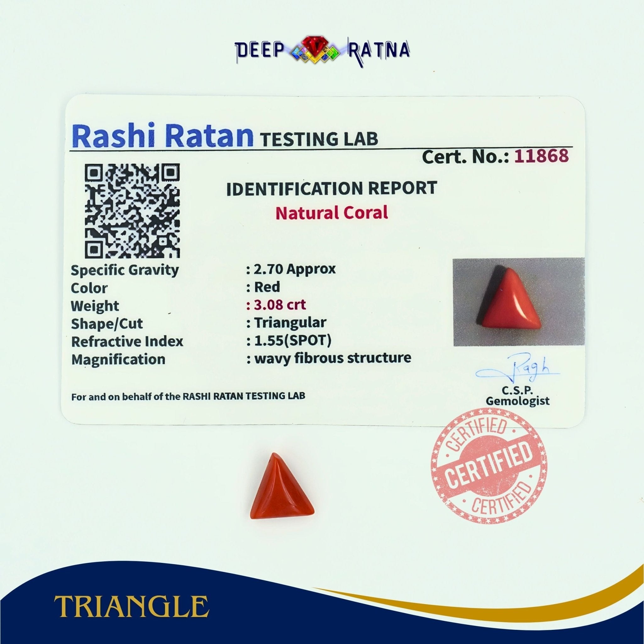 Red Coral 3.08 Carat (Italian) - Deep Ratna