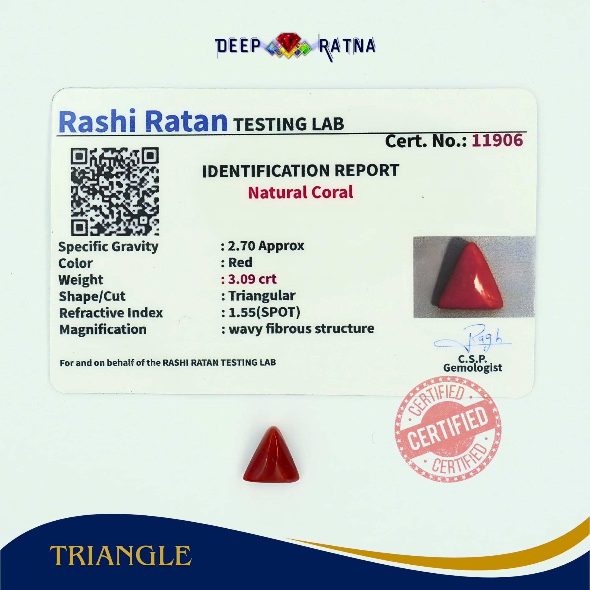 Red Coral 3.09 Carat (Italian) - Deep Ratna