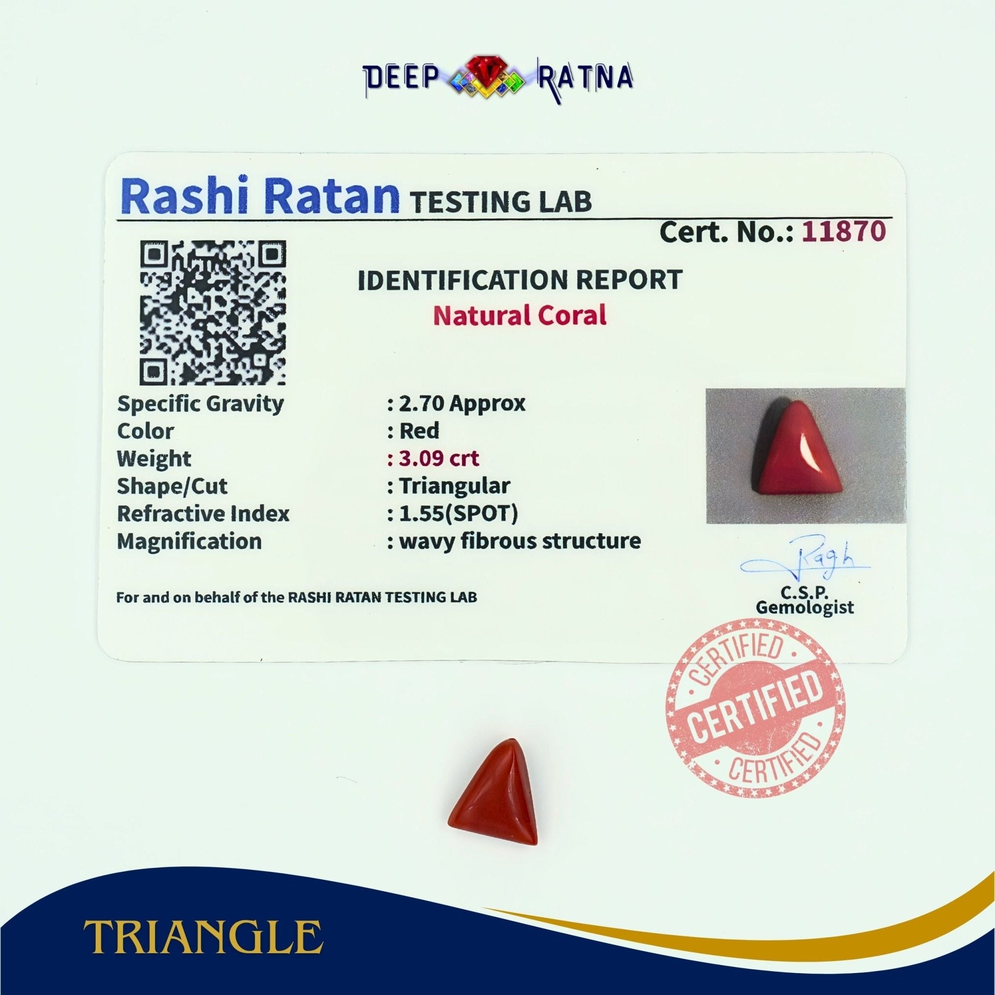 Red Coral 3.09 Carat (Italian) - Deep Ratna