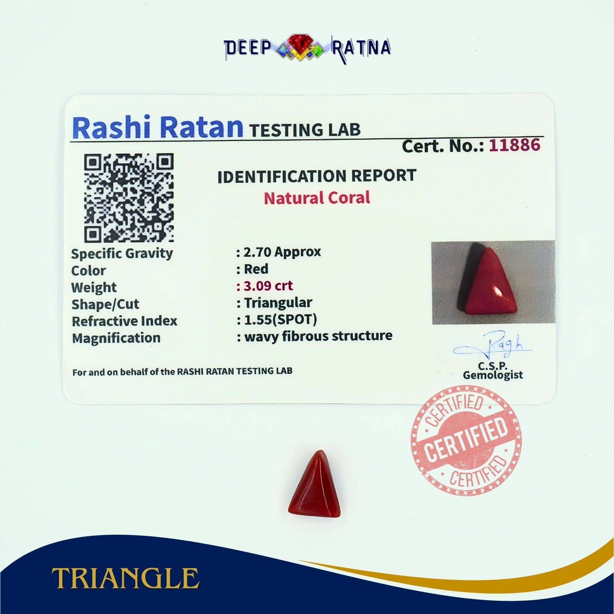 Red Coral 3.09 Carat (Italian) - Deep Ratna
