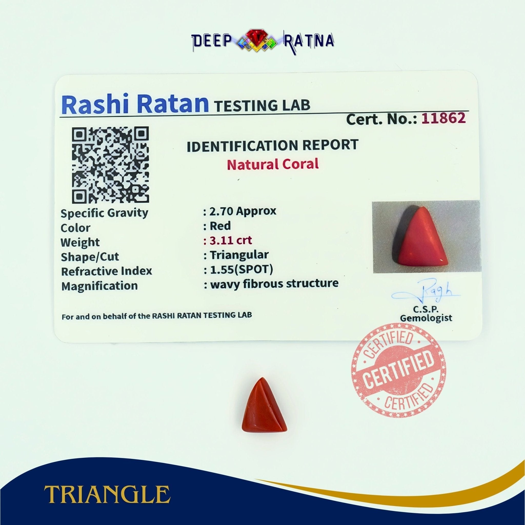 Red Coral 3.11 Carat (Italian) - Deep Ratna