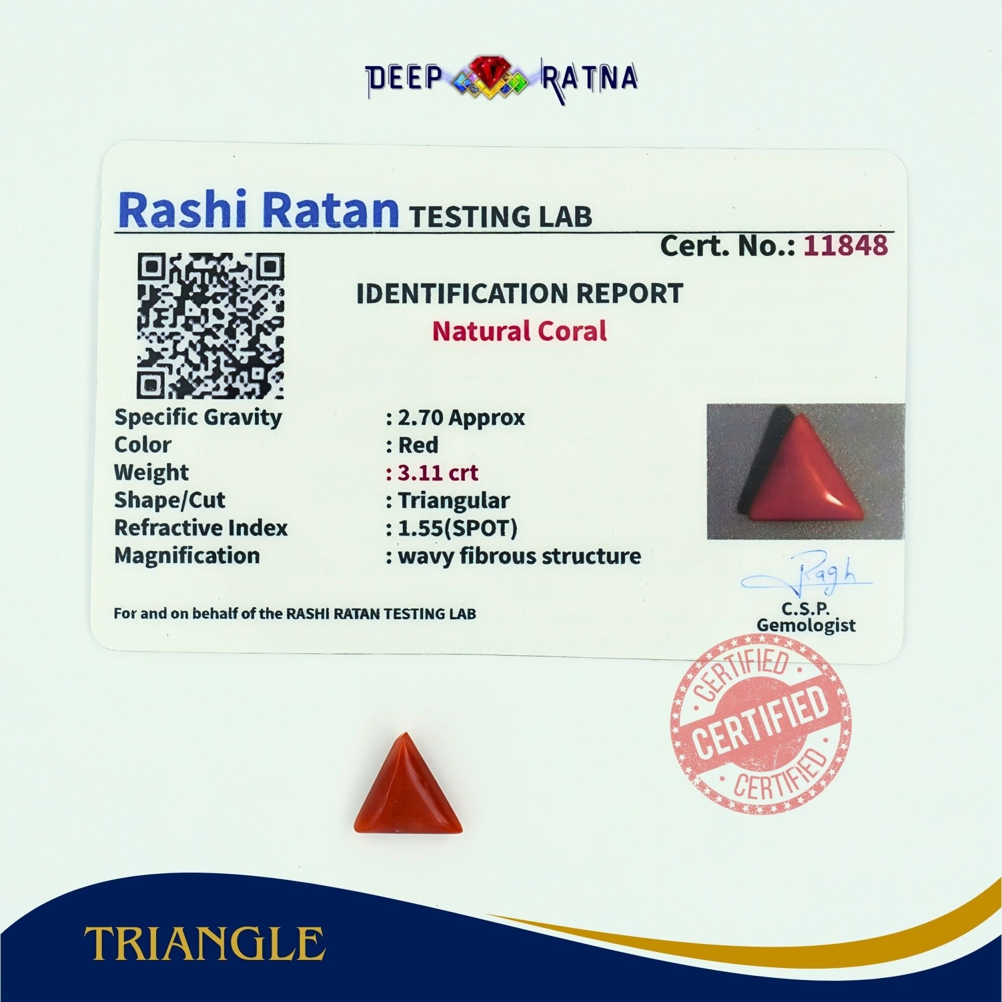 Red Coral 3.11 Carat (Italian) - Deep Ratna