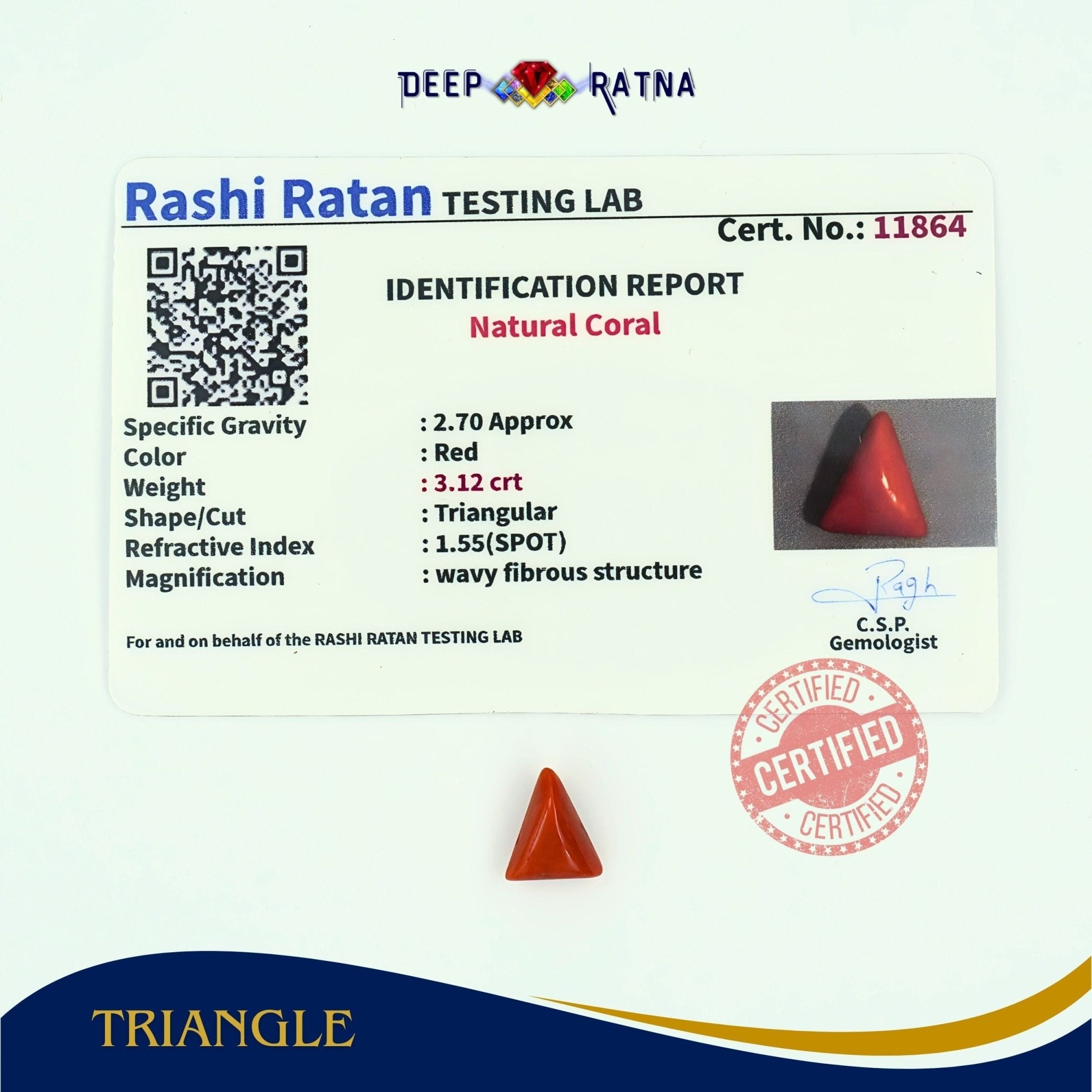 Red Coral 3.12 Carat (Italian) - Deep Ratna