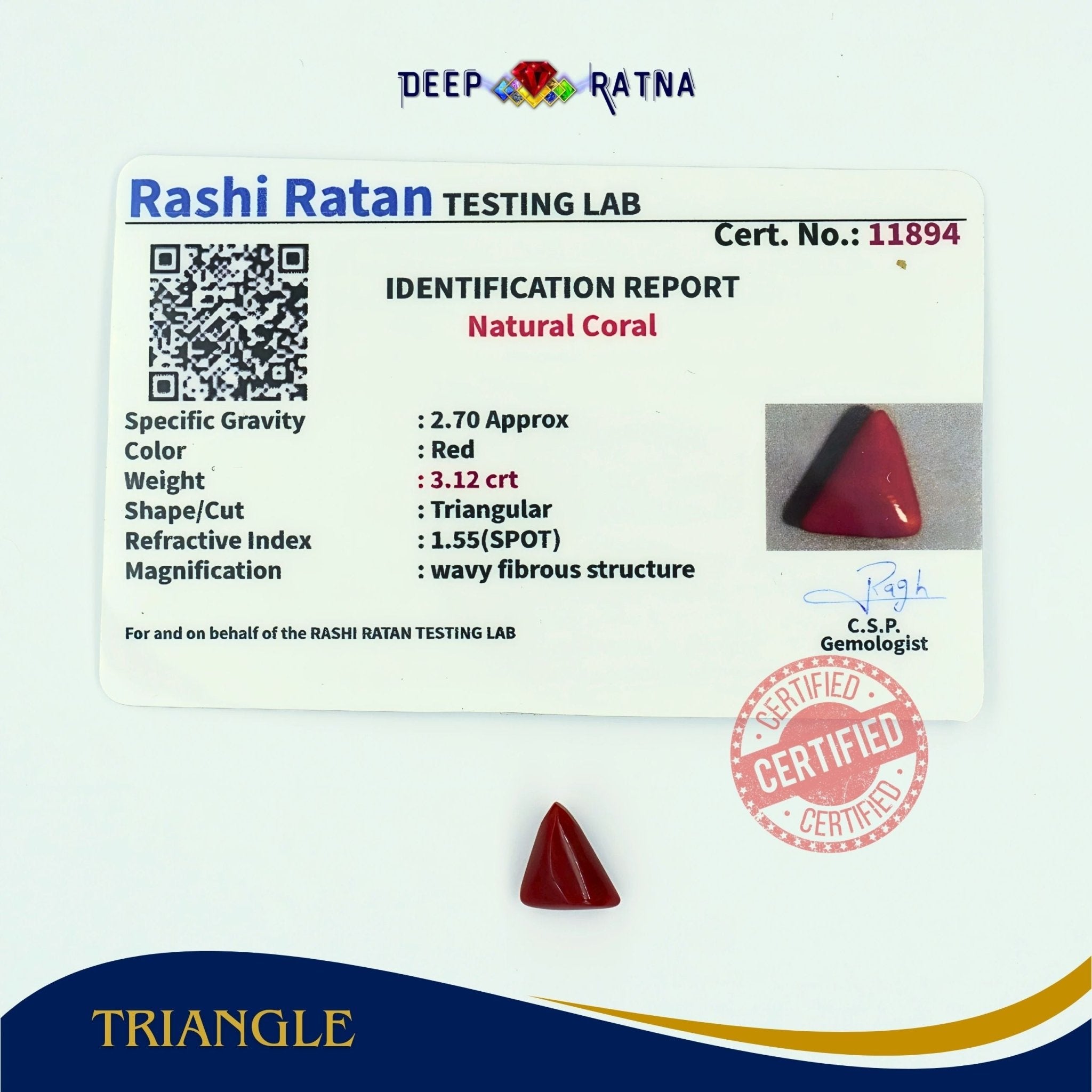 Red Coral 3.12 Carat (Italian) - Deep Ratna