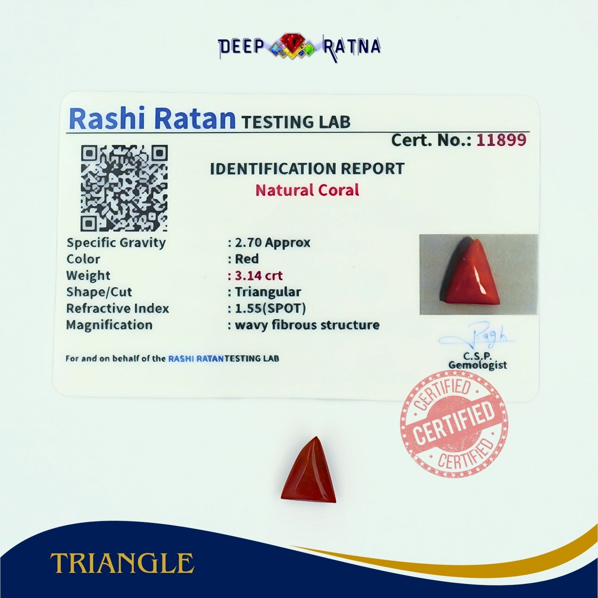 Red Coral 3.14 Carat (Italian) - Deep Ratna