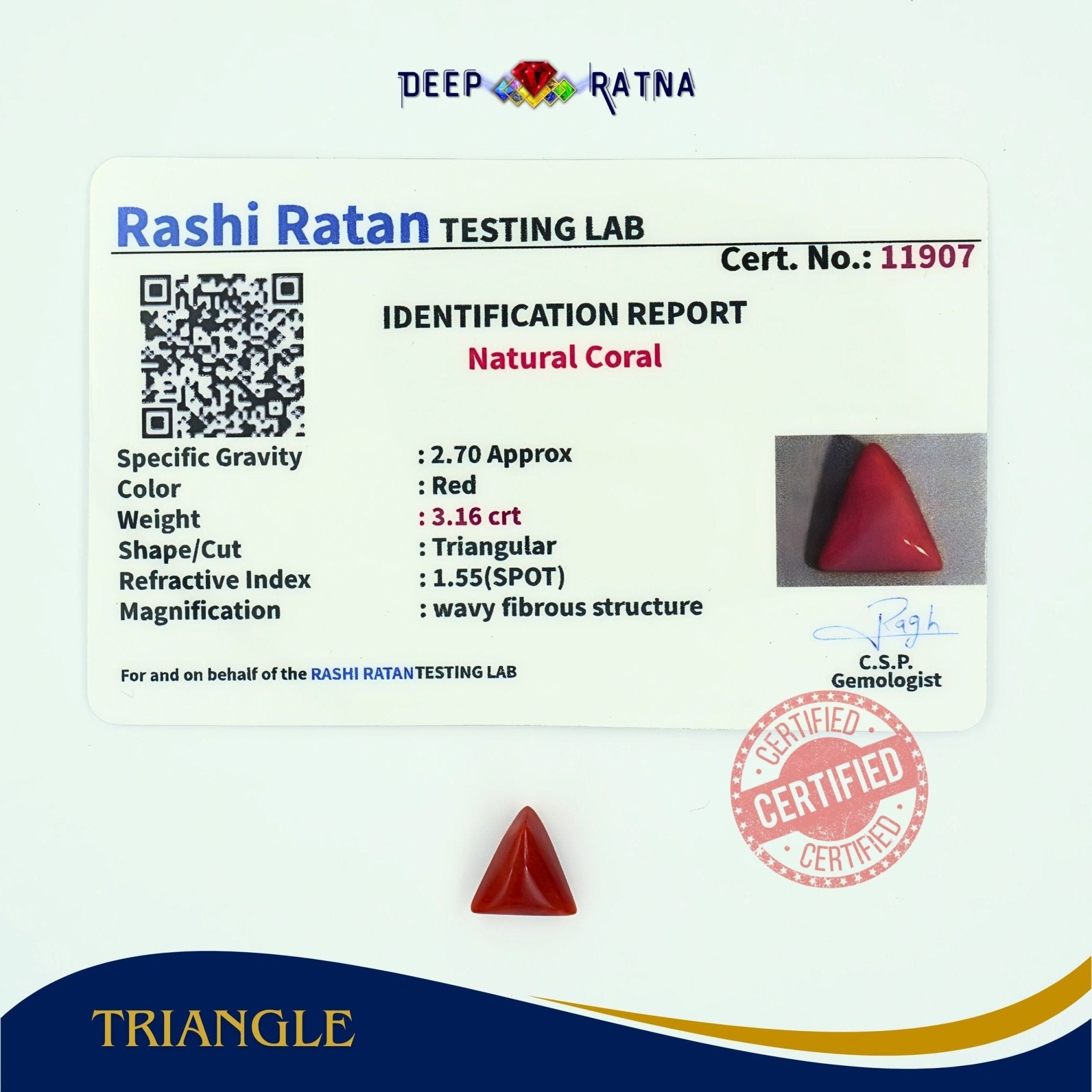 Red Coral 3.16 Carat (Italian) - Deep Ratna
