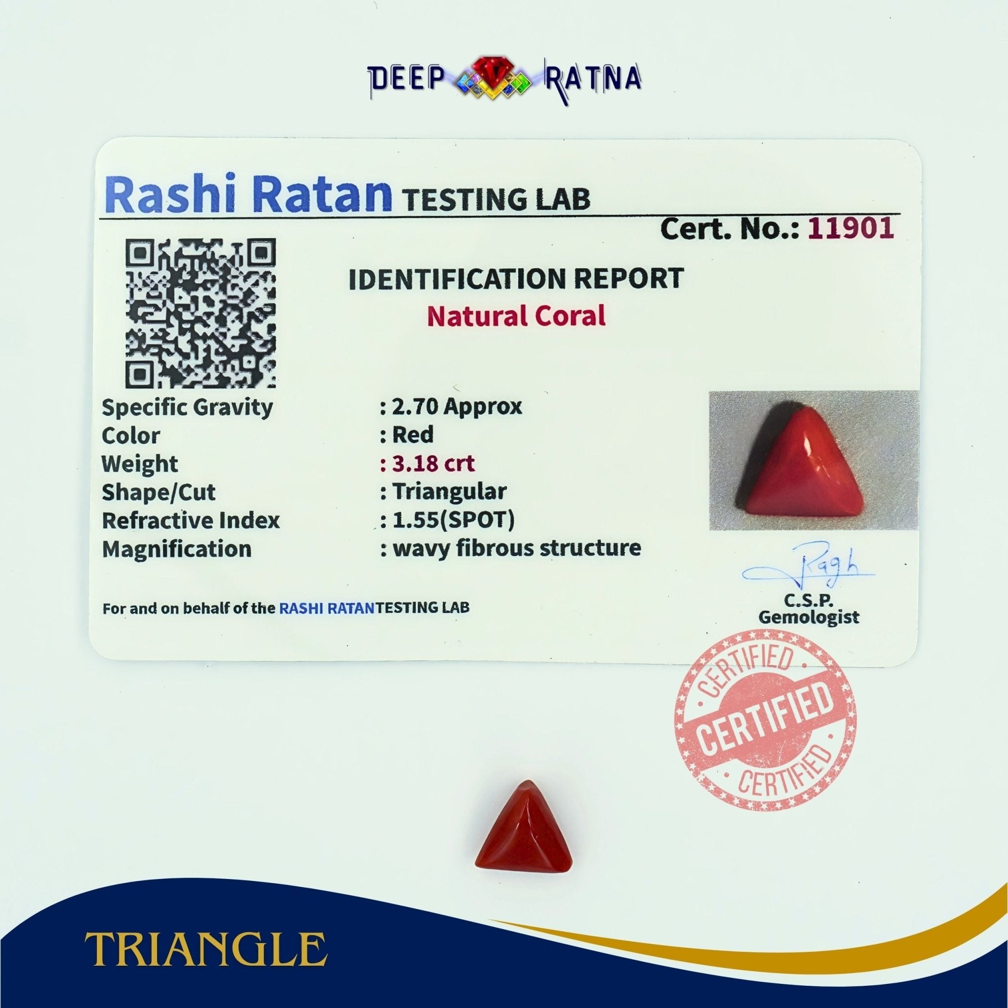 Red Coral 3.18 Carat (Italian) - Deep Ratna