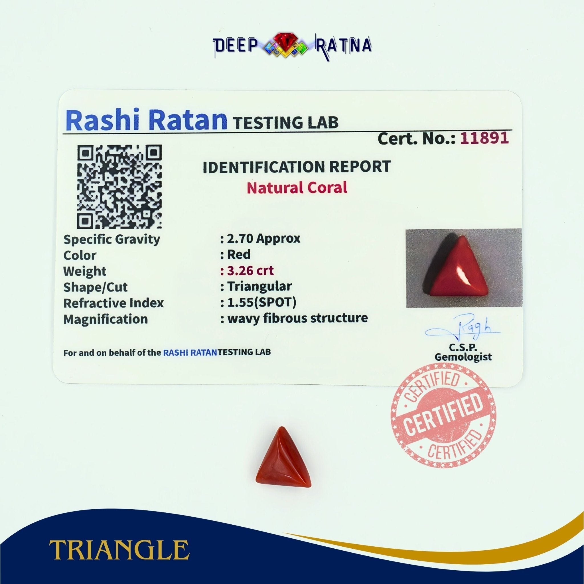 Red Coral 3.26 Carat (Italian) - Deep Ratna