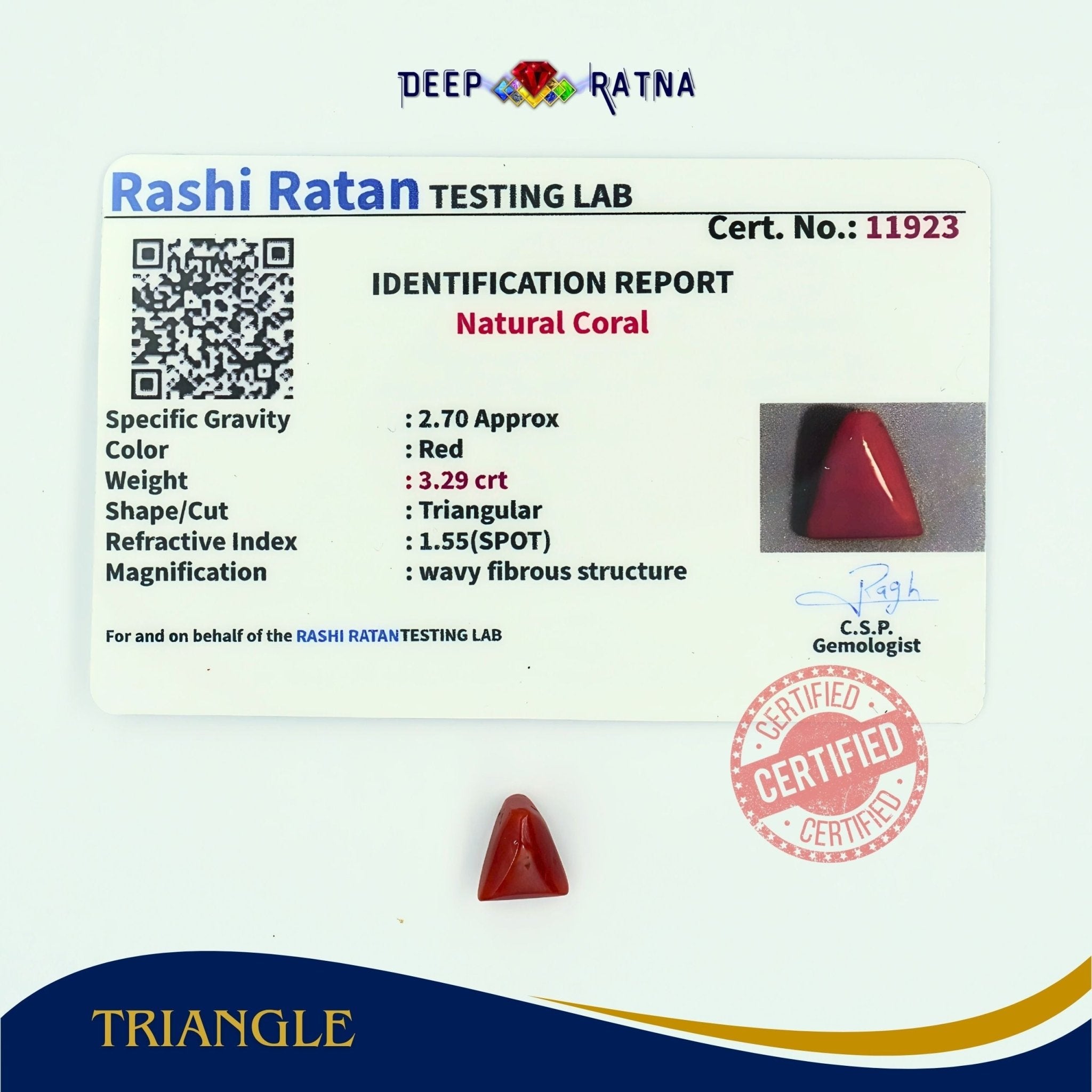 Red Coral 3.29 Carat (Italian) - Deep Ratna