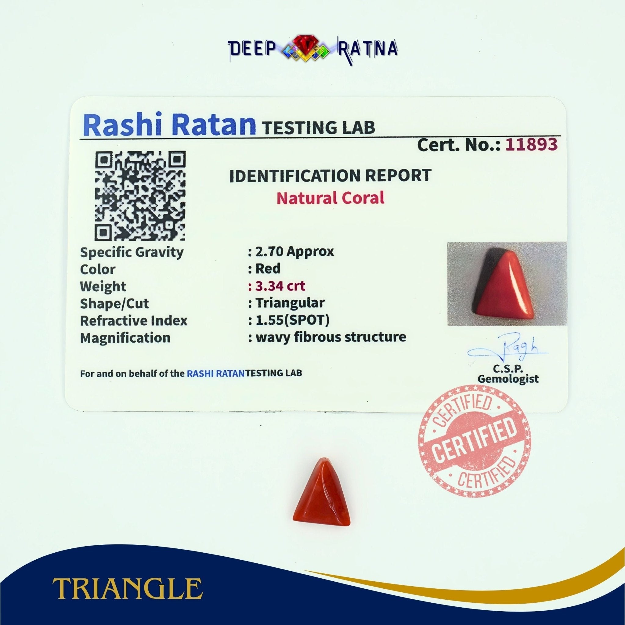 Red Coral 3.34 Carat (Italian) - Deep Ratna