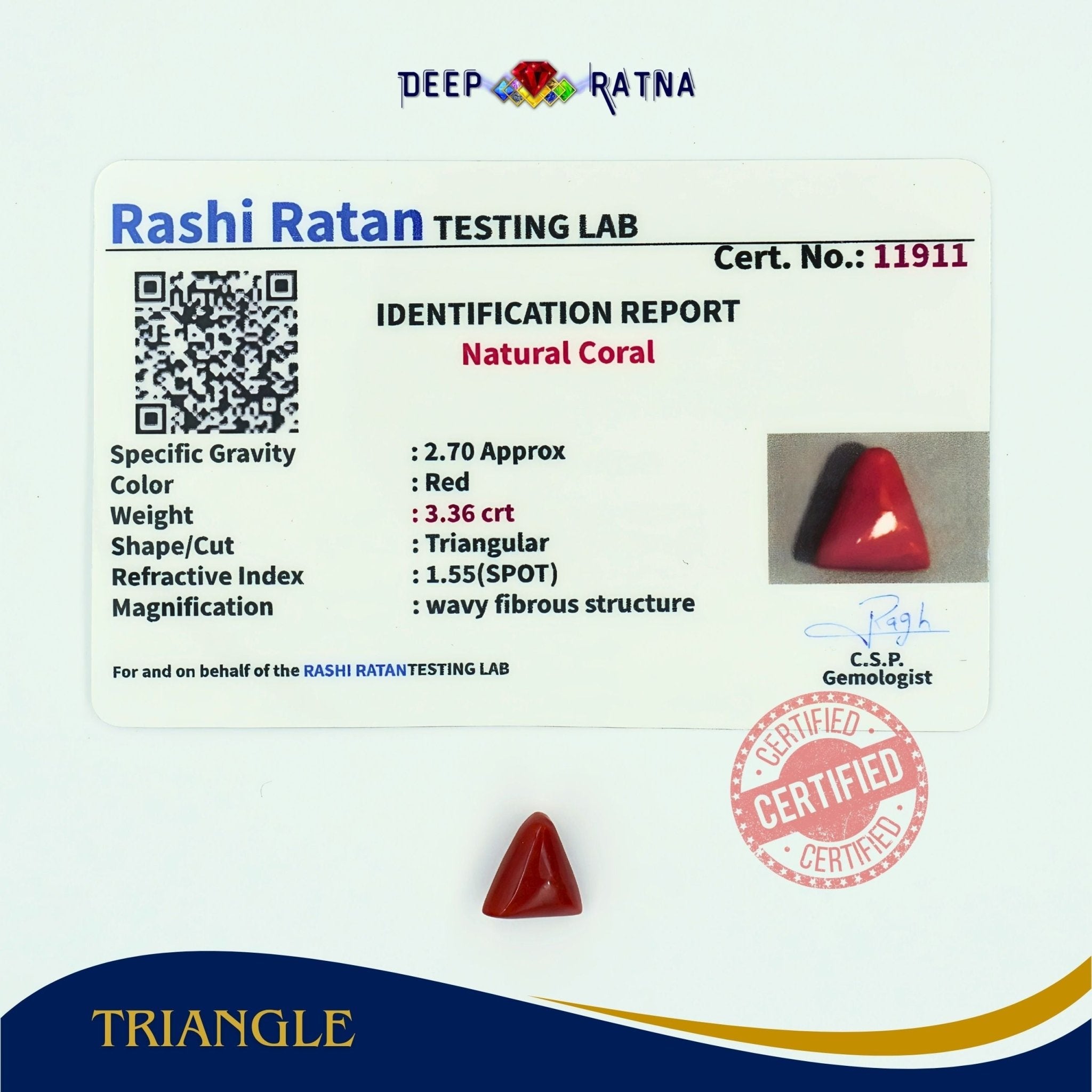 Red Coral 3.36 Carat (Italian) - Deep Ratna