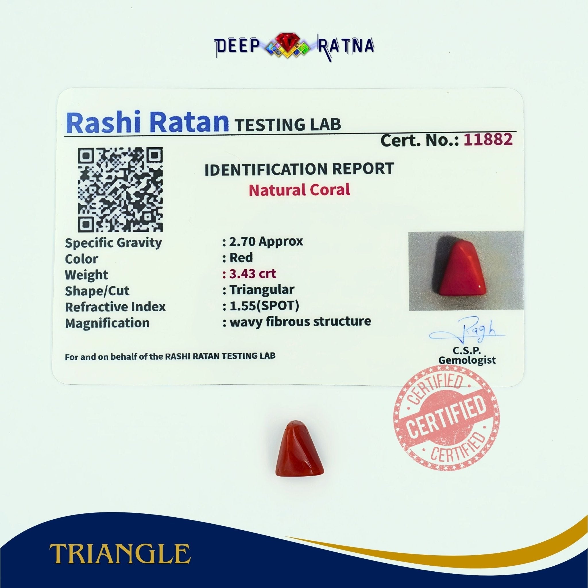 Red Coral 3.43 Carat (Italian) - Deep Ratna