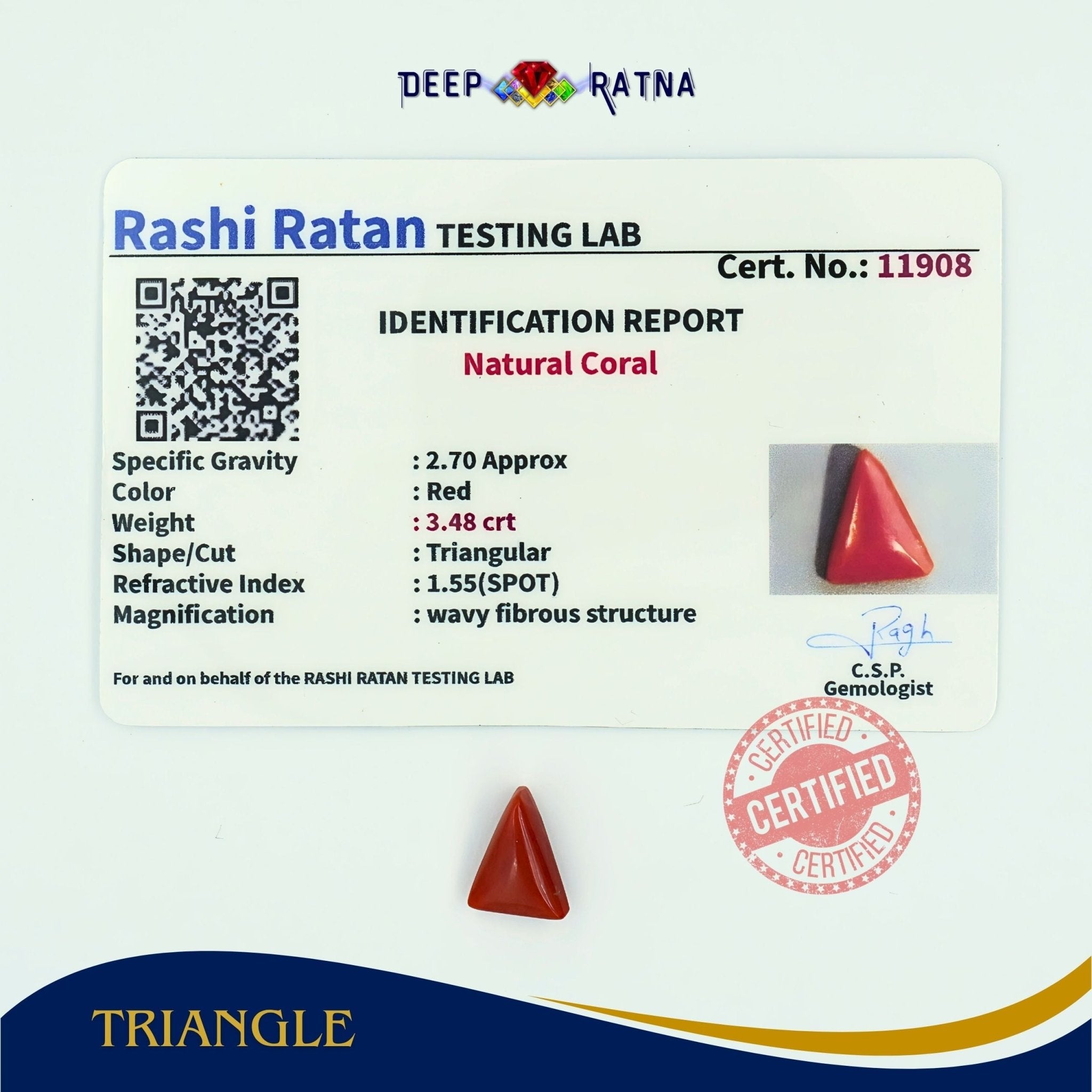 Red Coral 3.48 Carat (Italian) - Deep Ratna