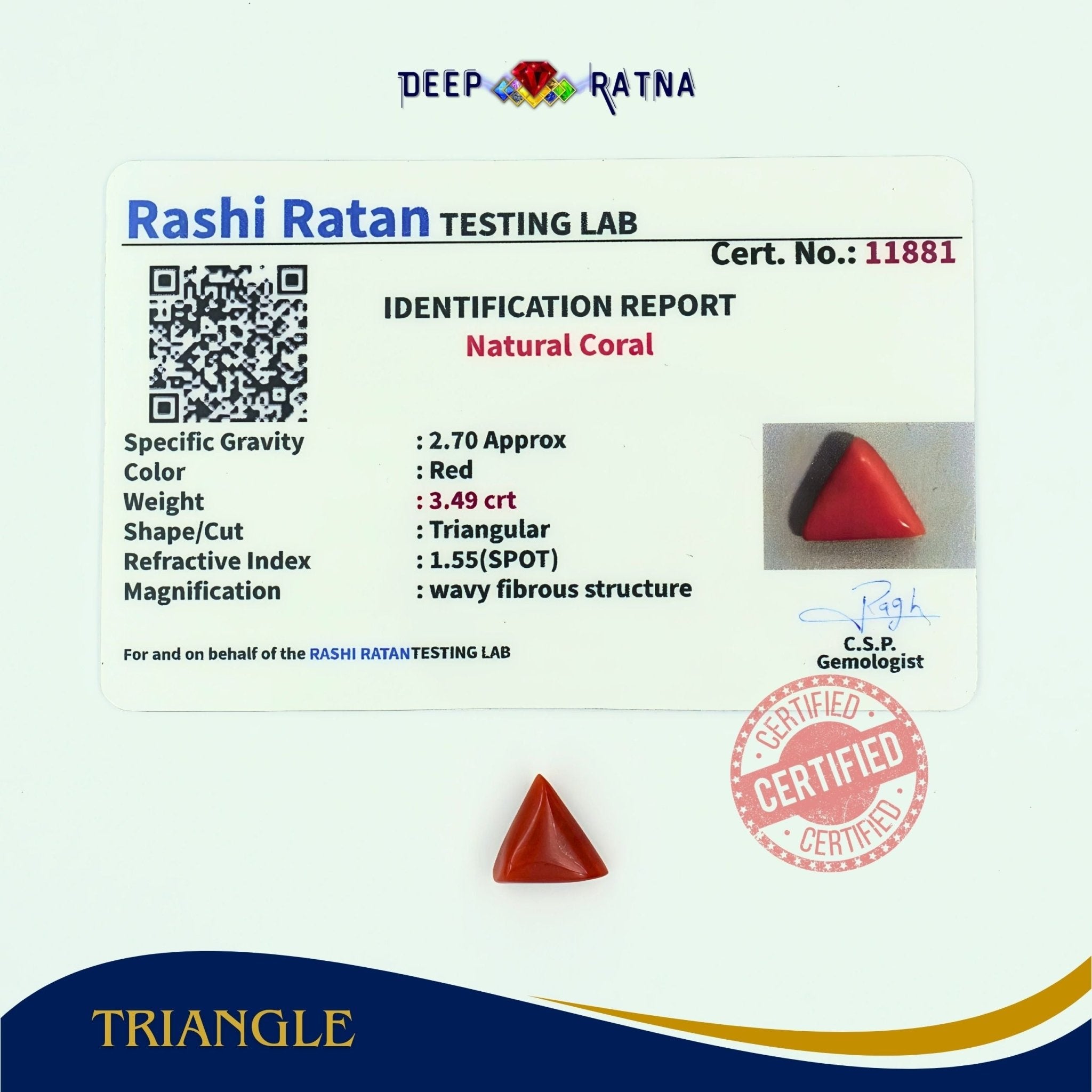 Red Coral 3.49 Carat (Italian) - Deep Ratna