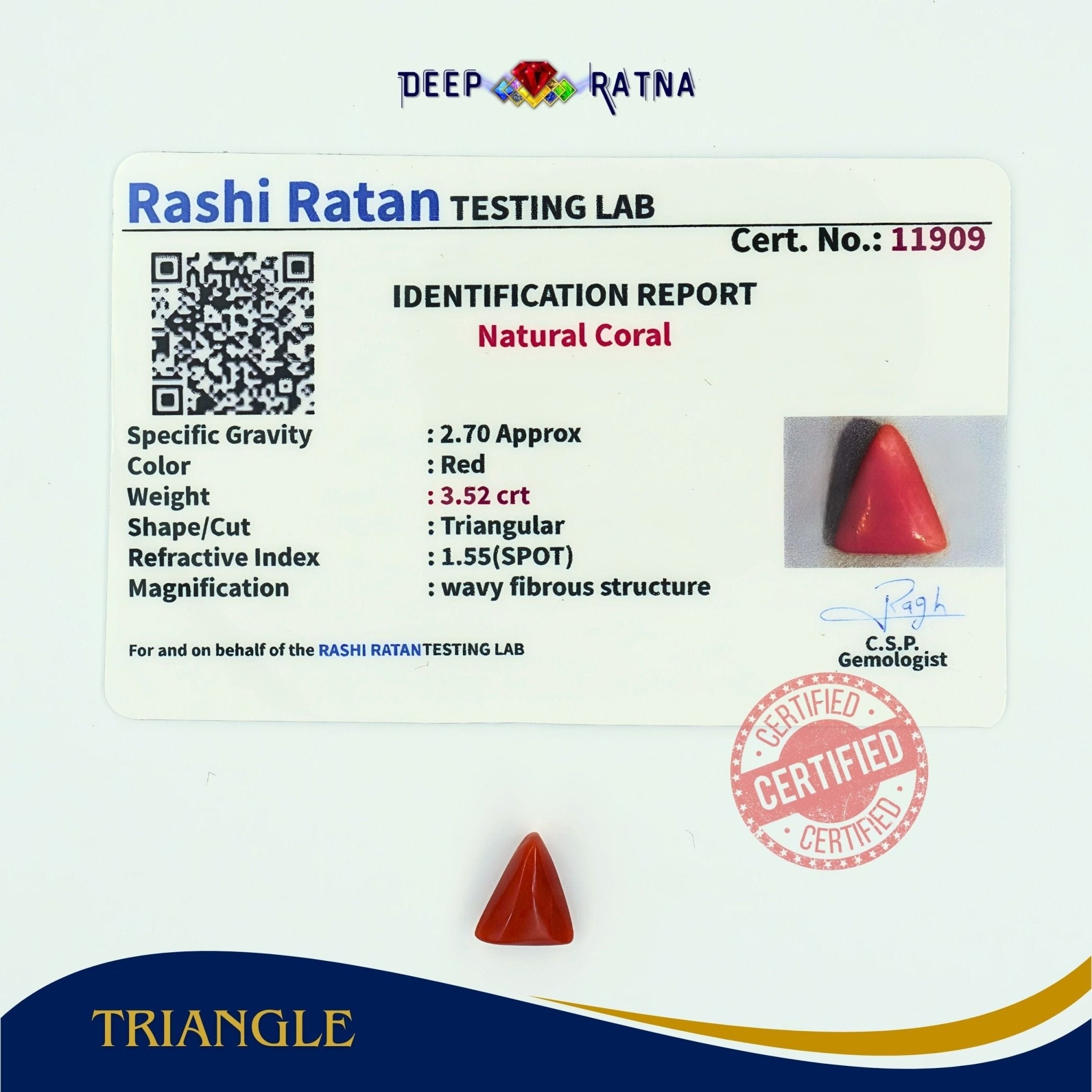 Red Coral 3.52 Carat (Italian) - Deep Ratna