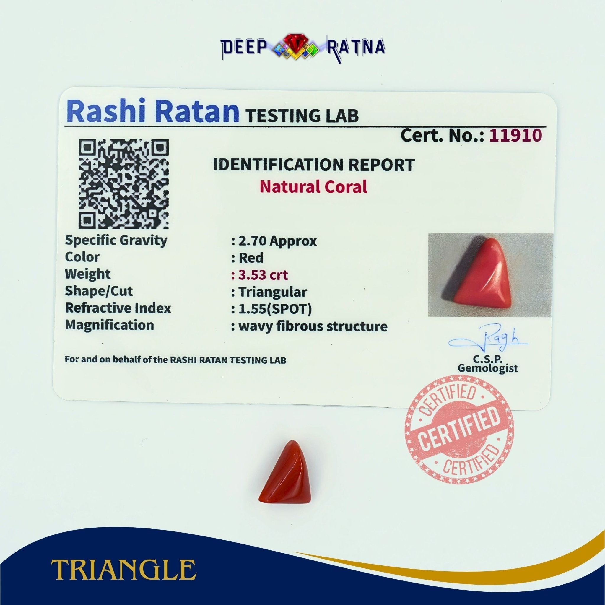 Red Coral 3.53 Carat (Italian) - Deep Ratna