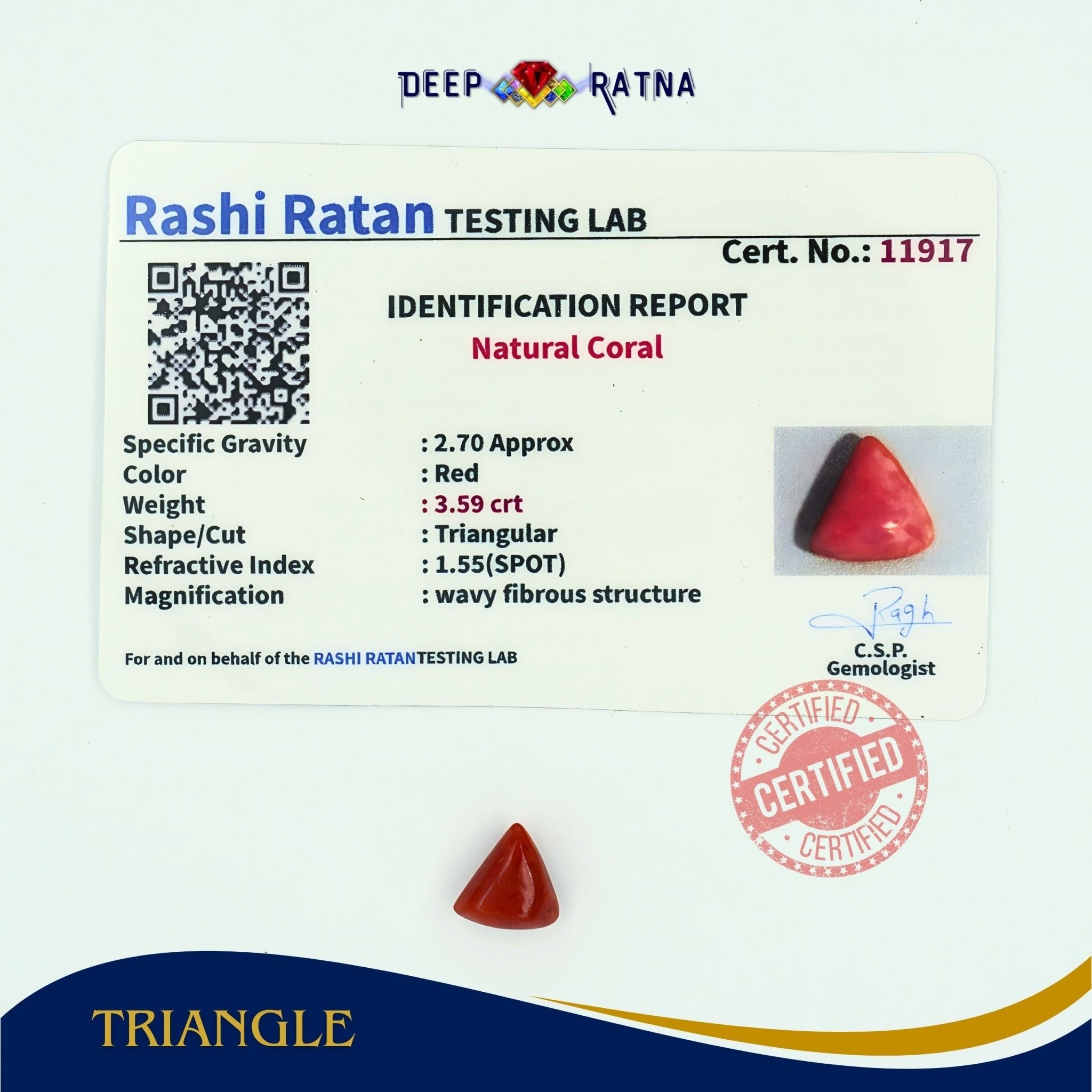 Red Coral 3.59 Carat (Italian) - Deep Ratna